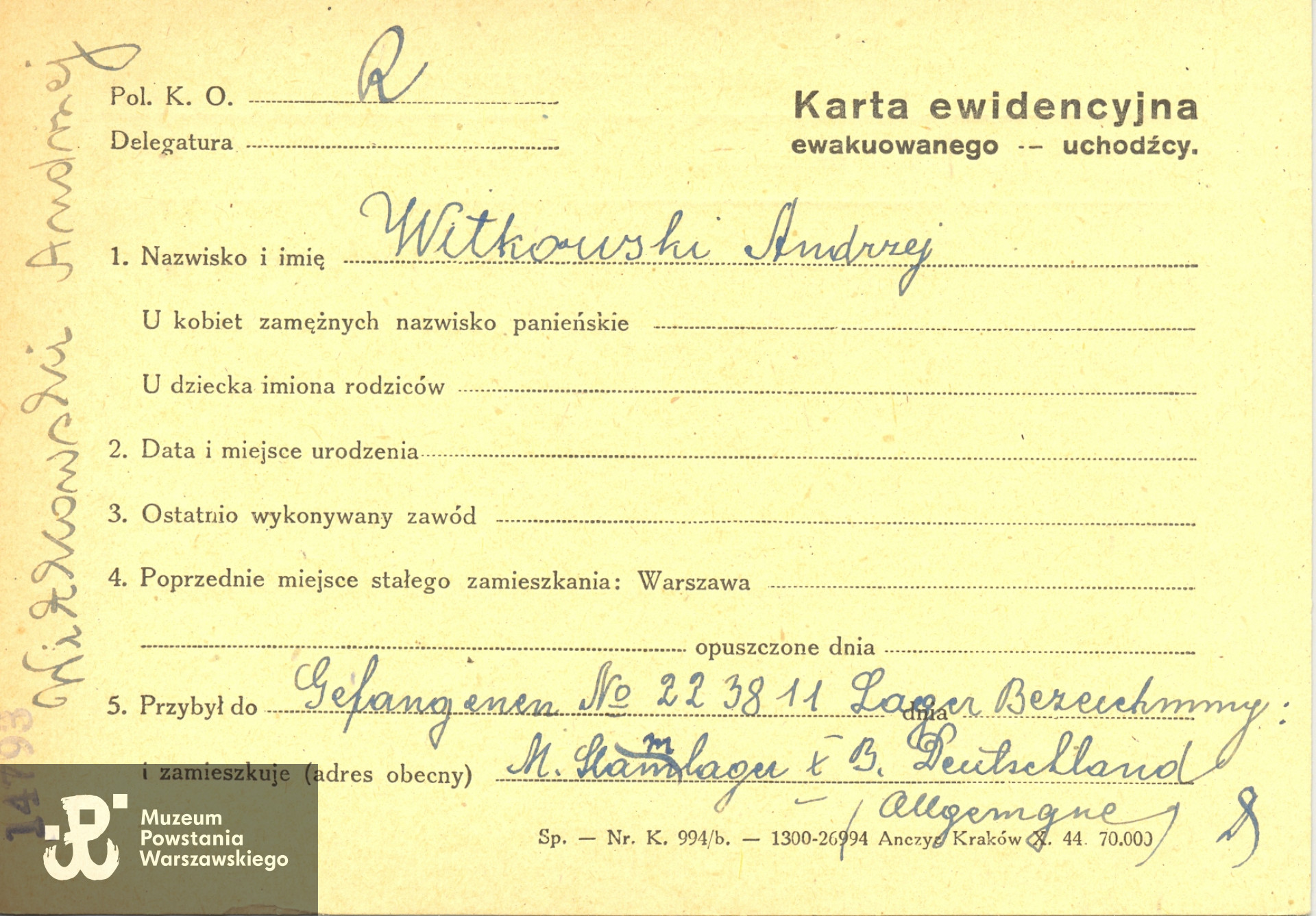 Polski Czerwony Krzyż - kartoteka ogólna