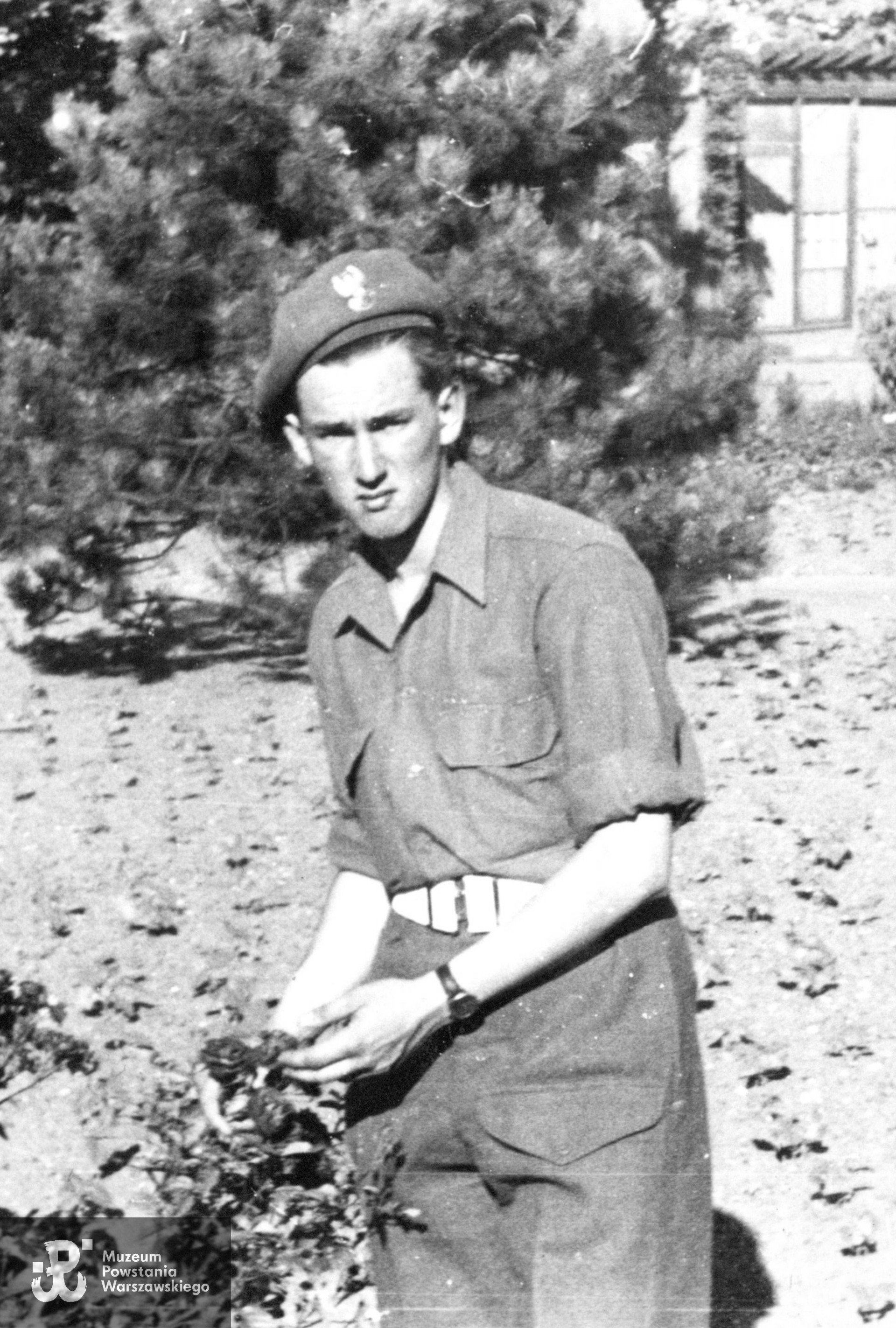 Ryszard Glinka w mundurze PSZ, po wyzwoleniu z obozu jenieckiego. Fot. ze zbiorów rodzinnych, udostępniła p. Jadwiga Mioduszewska. Skany wykonano w Muzeum Powstania Warszawskiego, 12/2024