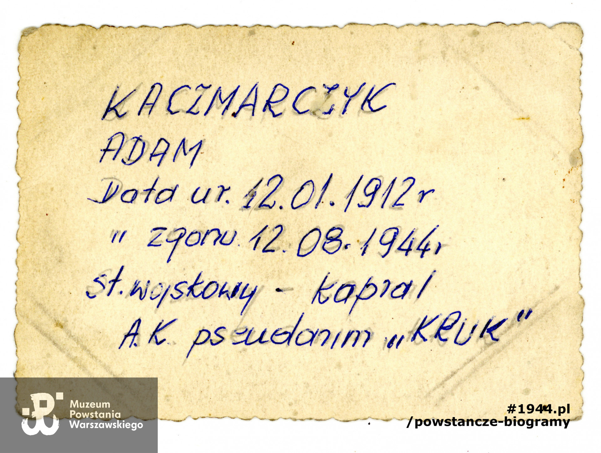 Rewers fotografii wraz z opisem. Z archiwum rodzinnego syna