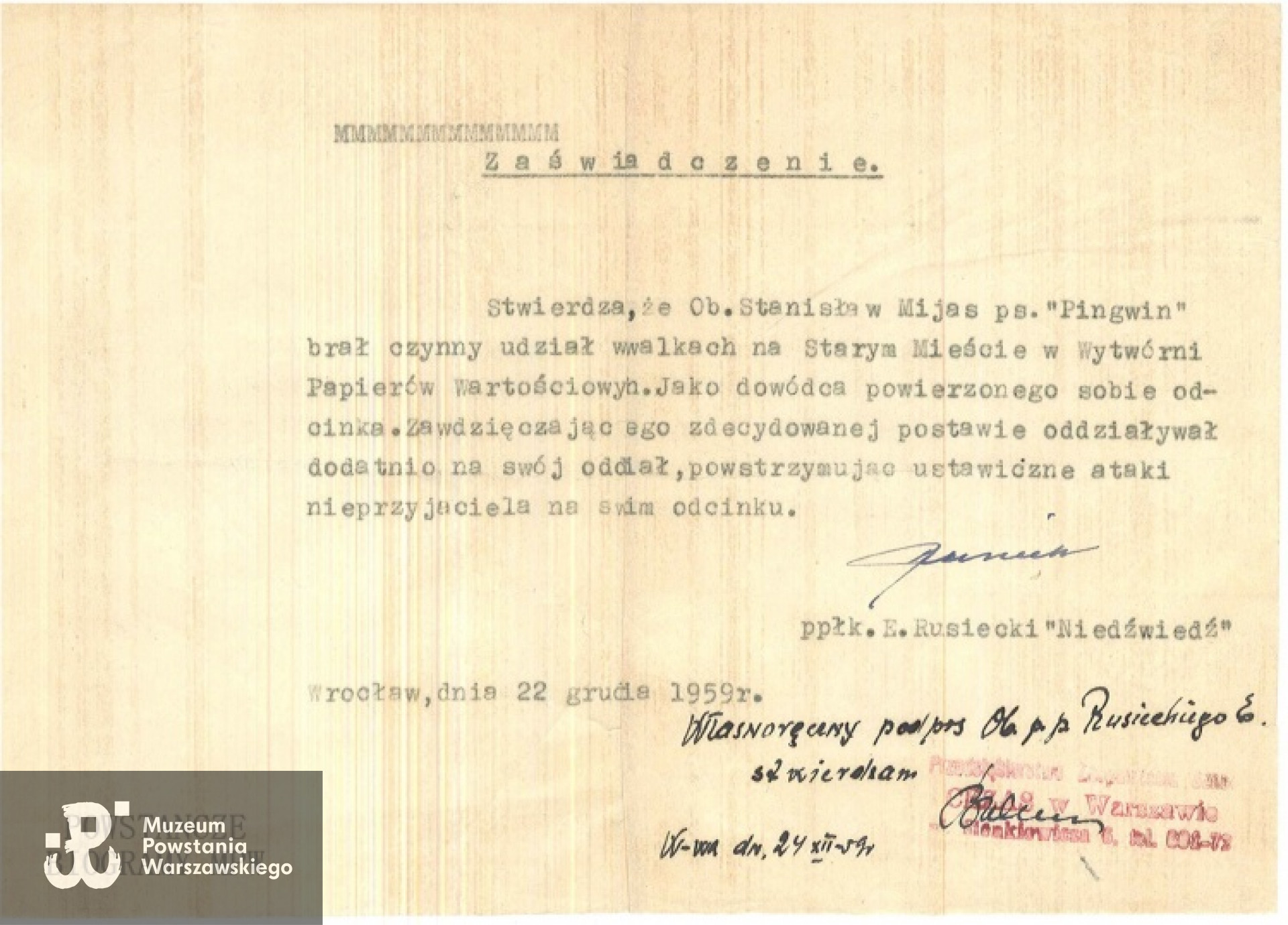 Dokument z archiwum rodzinnego udostępnił p. Robert Mijas