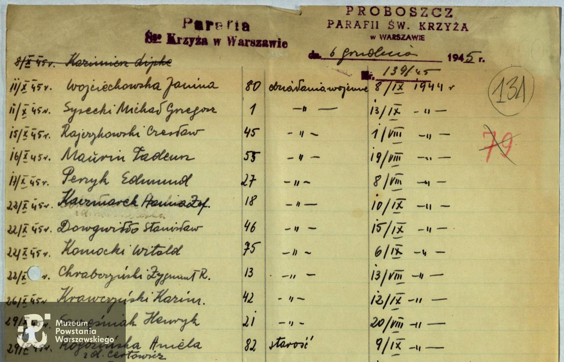 Ze zbiorów Archiwum Państwowego m. st. Warszawy - listy ekshumowanych, sygn. 454