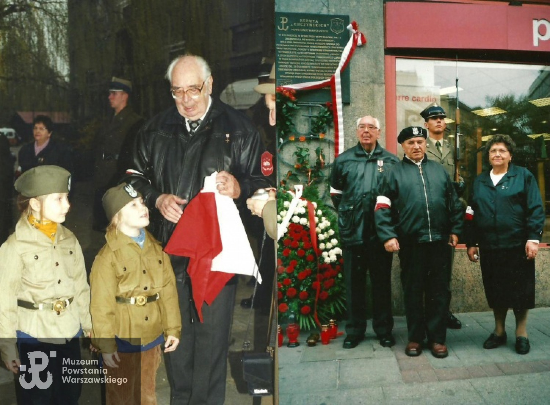 Mieczysław Sztejerwald z wnuczkami Agnieszką i Iwoną - po prawej tablica przy Reducie "Kuczyński"