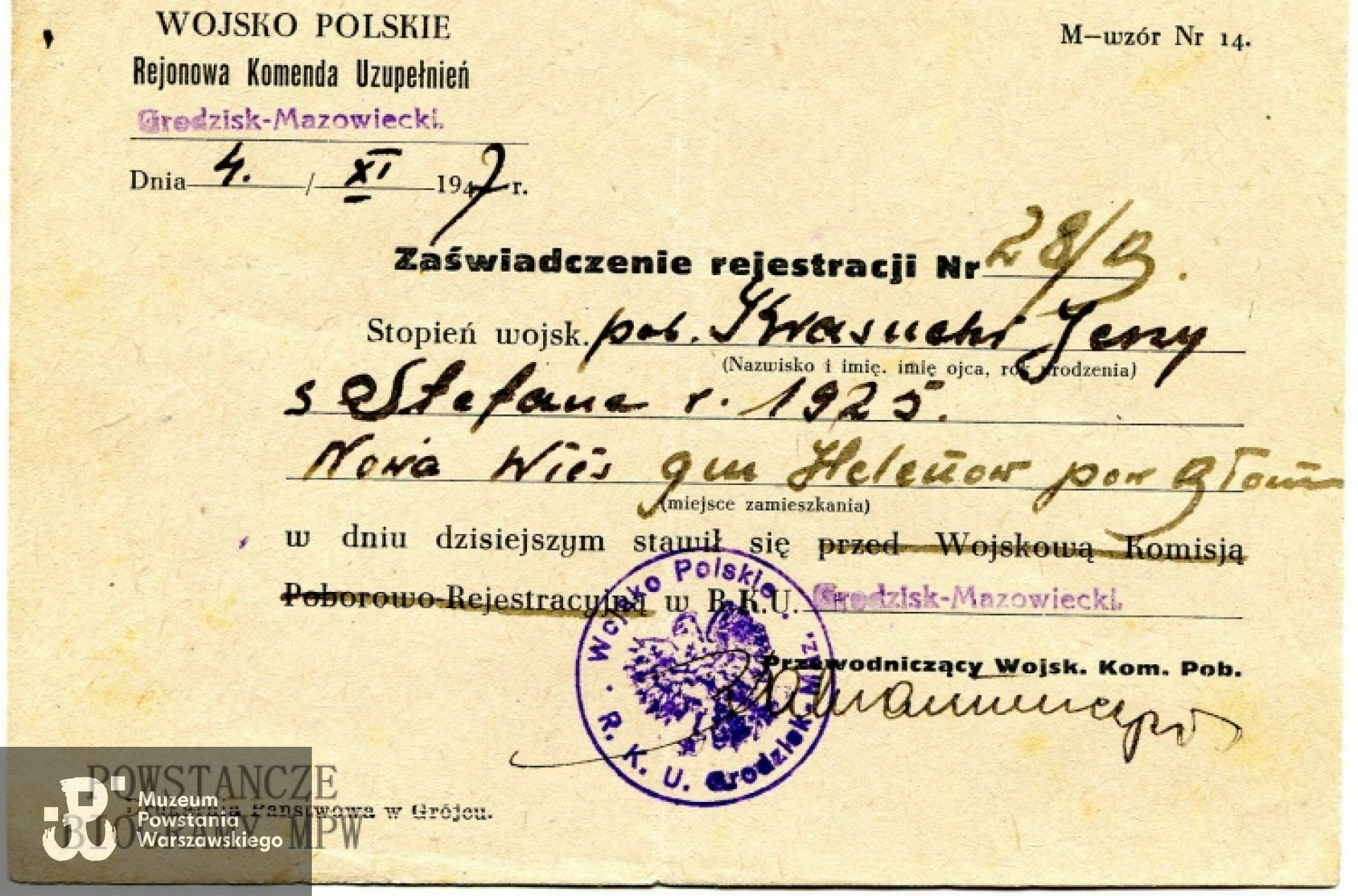 Dokument z archiwum rodzinnego p. Wiesławy Krasińskiej