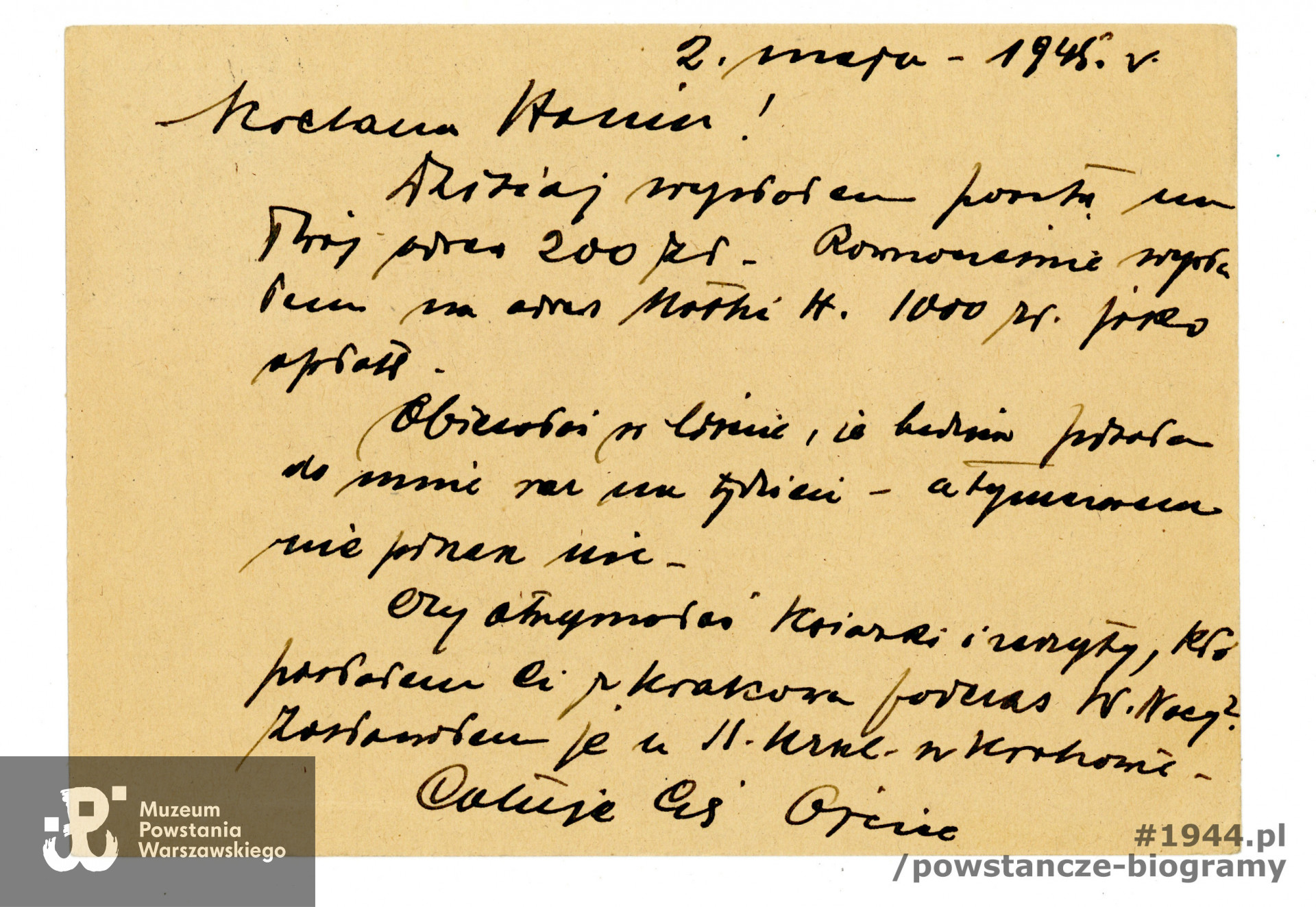 List z archiwum rodzinnego córki, p. Hanny Frytowej z domu Kotarba