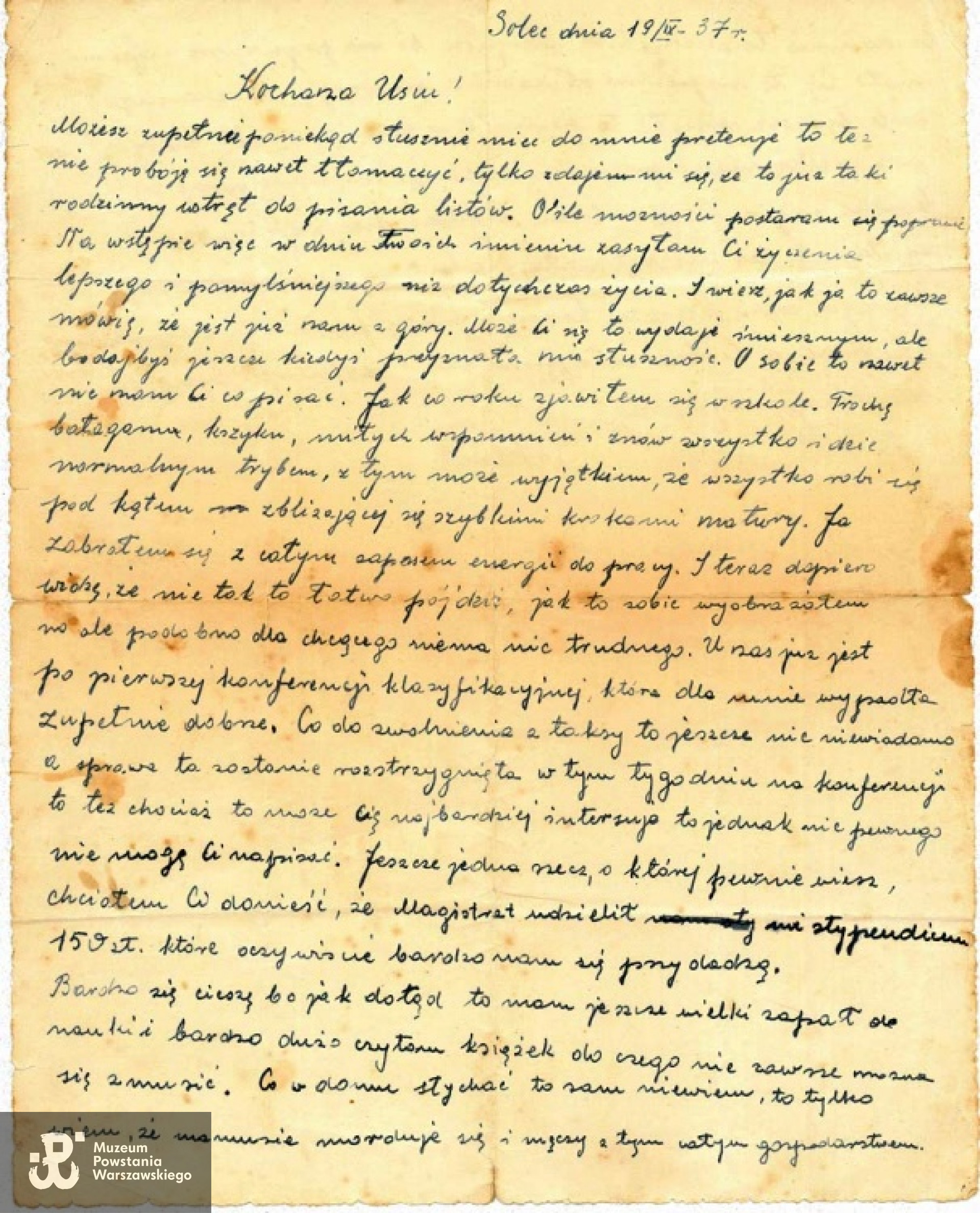 List Tadeusza do siostry Genowefy Urszuli (Usi) z 19 IX 1937 r