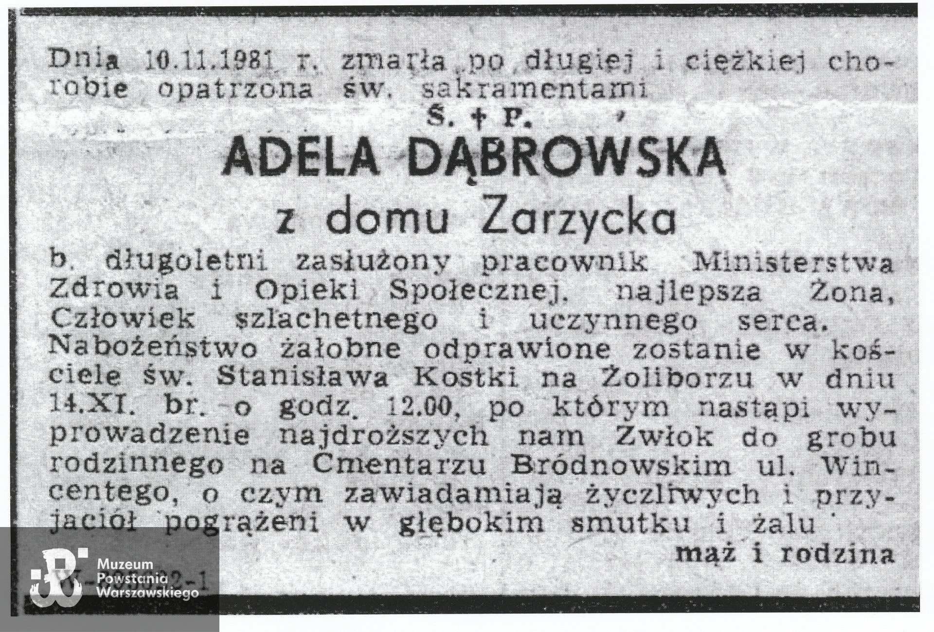 Nekrolog prasowy, 1981 rok. Udostępniła p. Ewa Kuhn-Dyczkowska