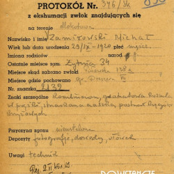 Protokół ekshumacyjny ze zbiorów Polskiego Czerwonego Krzyża