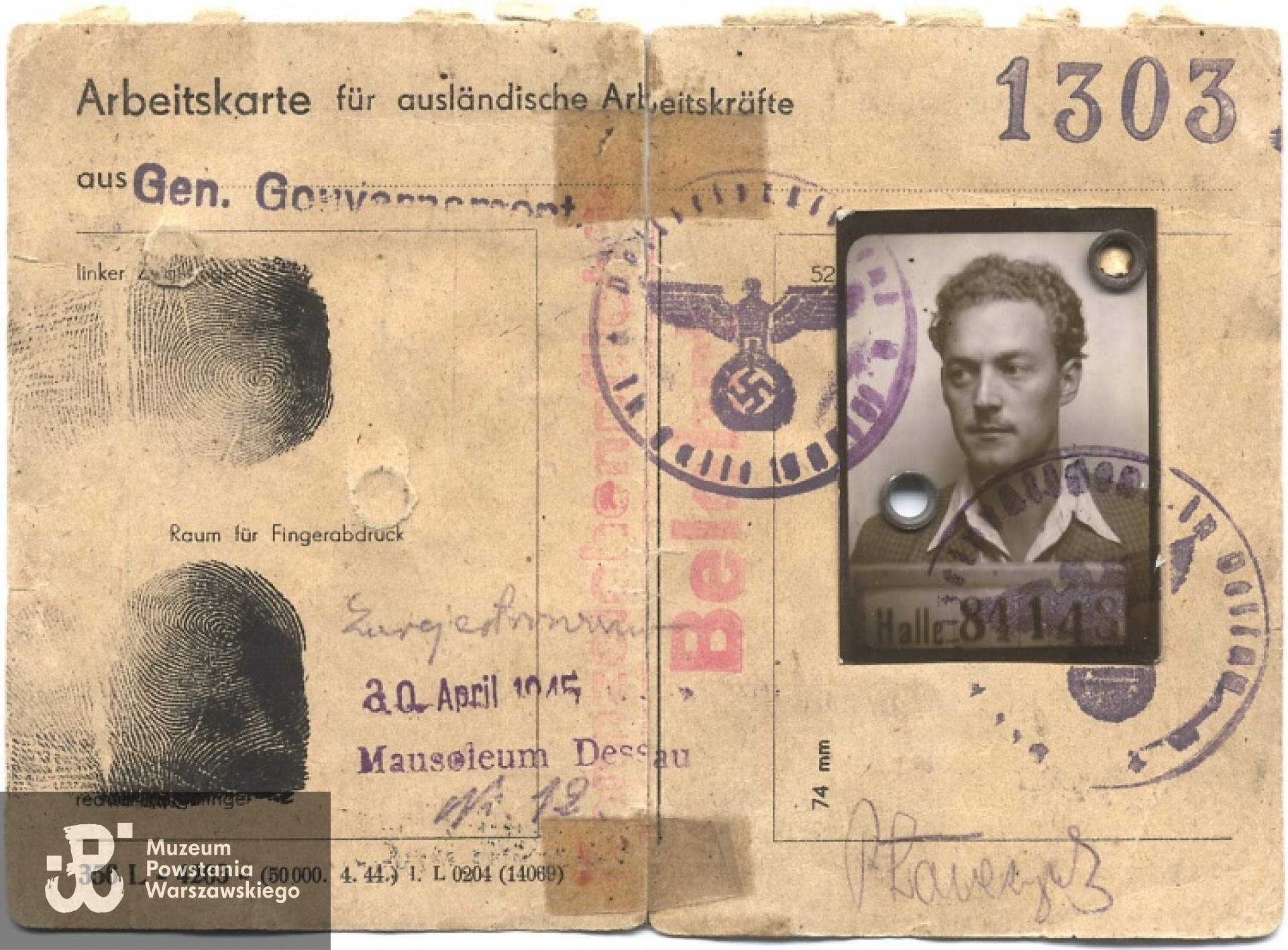 Karta pracy z obozu w Dessau