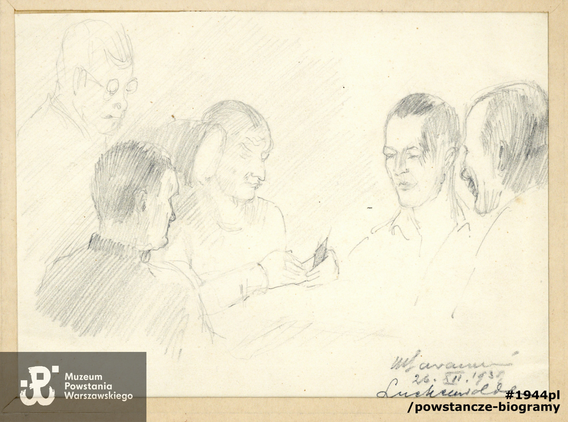 Rysunek wykonany w obozie jenieckim Stalag III A Luckenwalde. Ze zbiorów rodzinnych, udostępniła p. Maria Szymczak, córka Powstańca. Skany z oryginałów wykonano w Muzeum Powstania Warszawskiego, 08/2021
