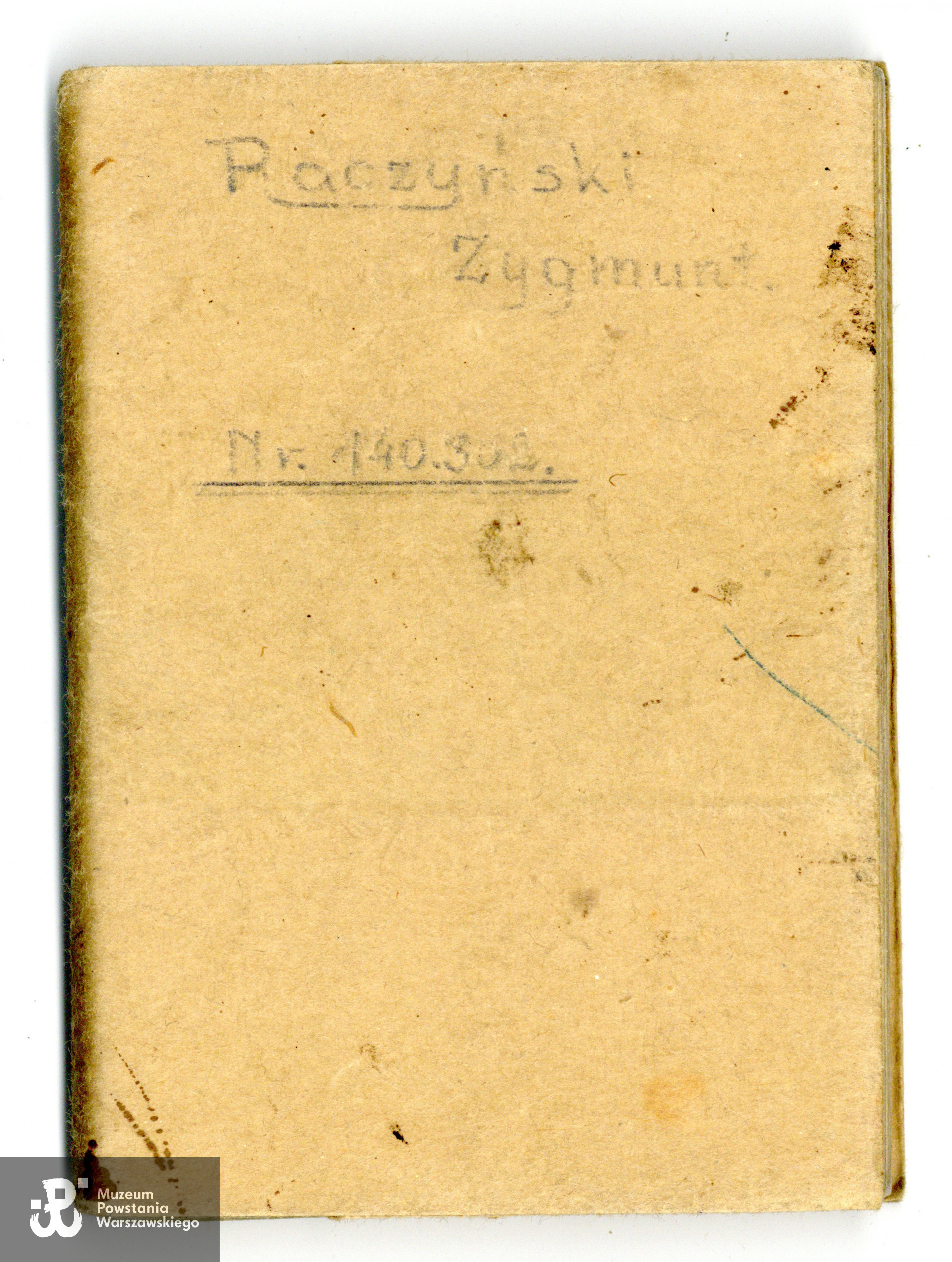 Notatnik Zygmunta Raczyńskiego zawierający wspomnienia z okresu Powstania Warszawskiego. Ze zbiorów Muzeum Powstania Warszawskiego, sygn. P/9329/19, dar p. Jerzego Raczyńskiego, syna Powstańca