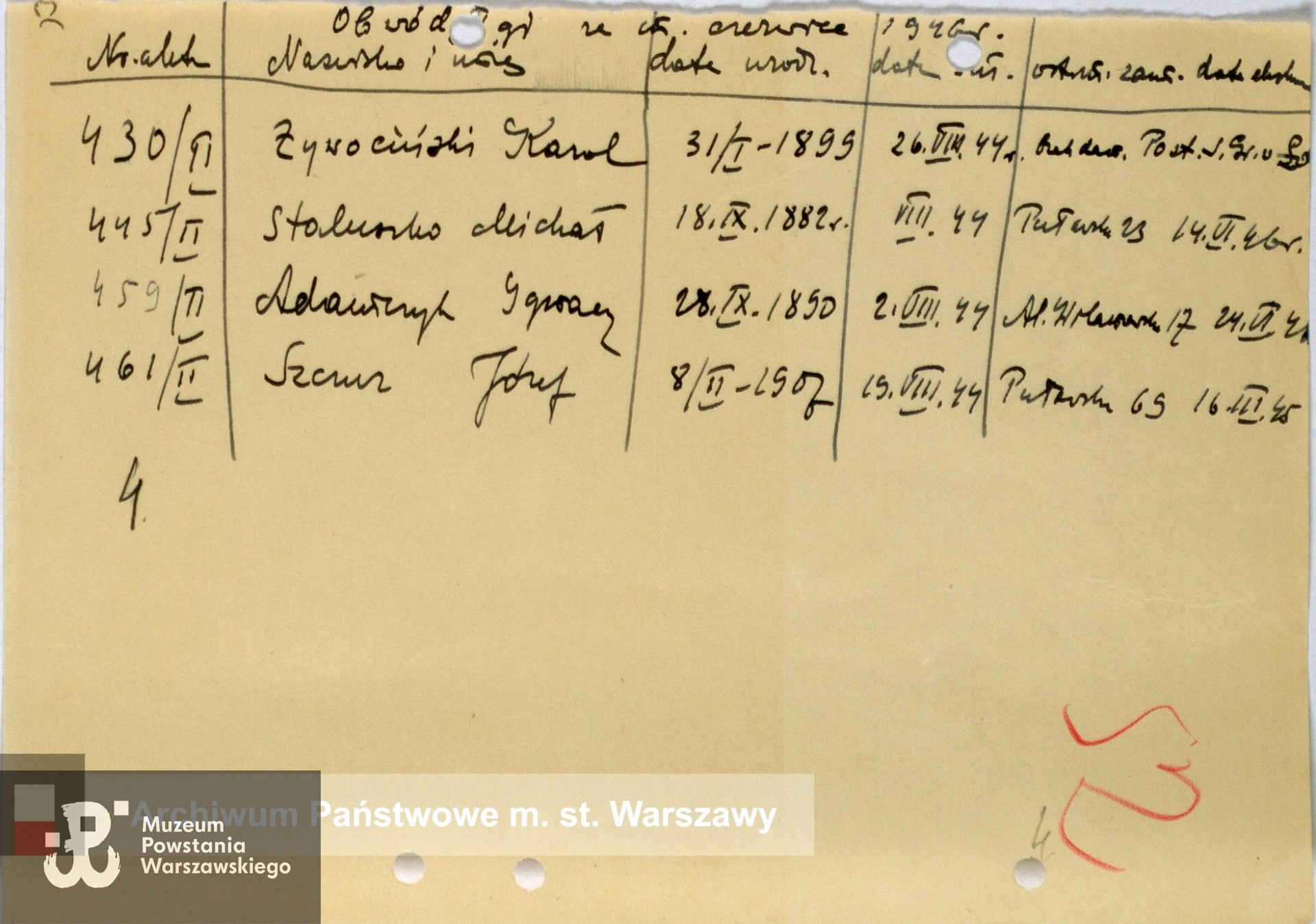 Archiwum Państwowe m. st. Warszawy - Listy Ekshumowanych