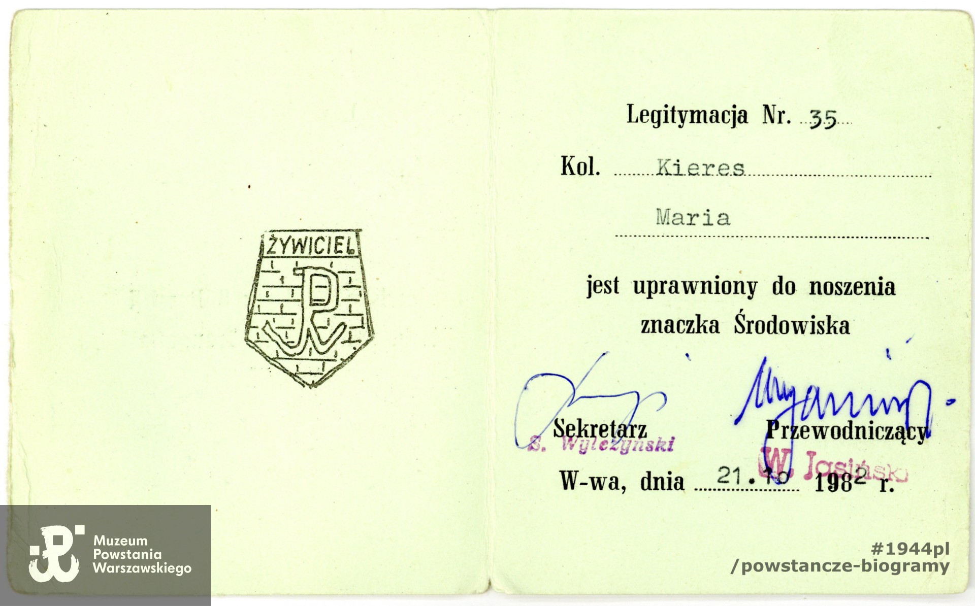 Legitymacja  ze zbiorów rodzinnych p. Joanny Kozłowskiej, córki