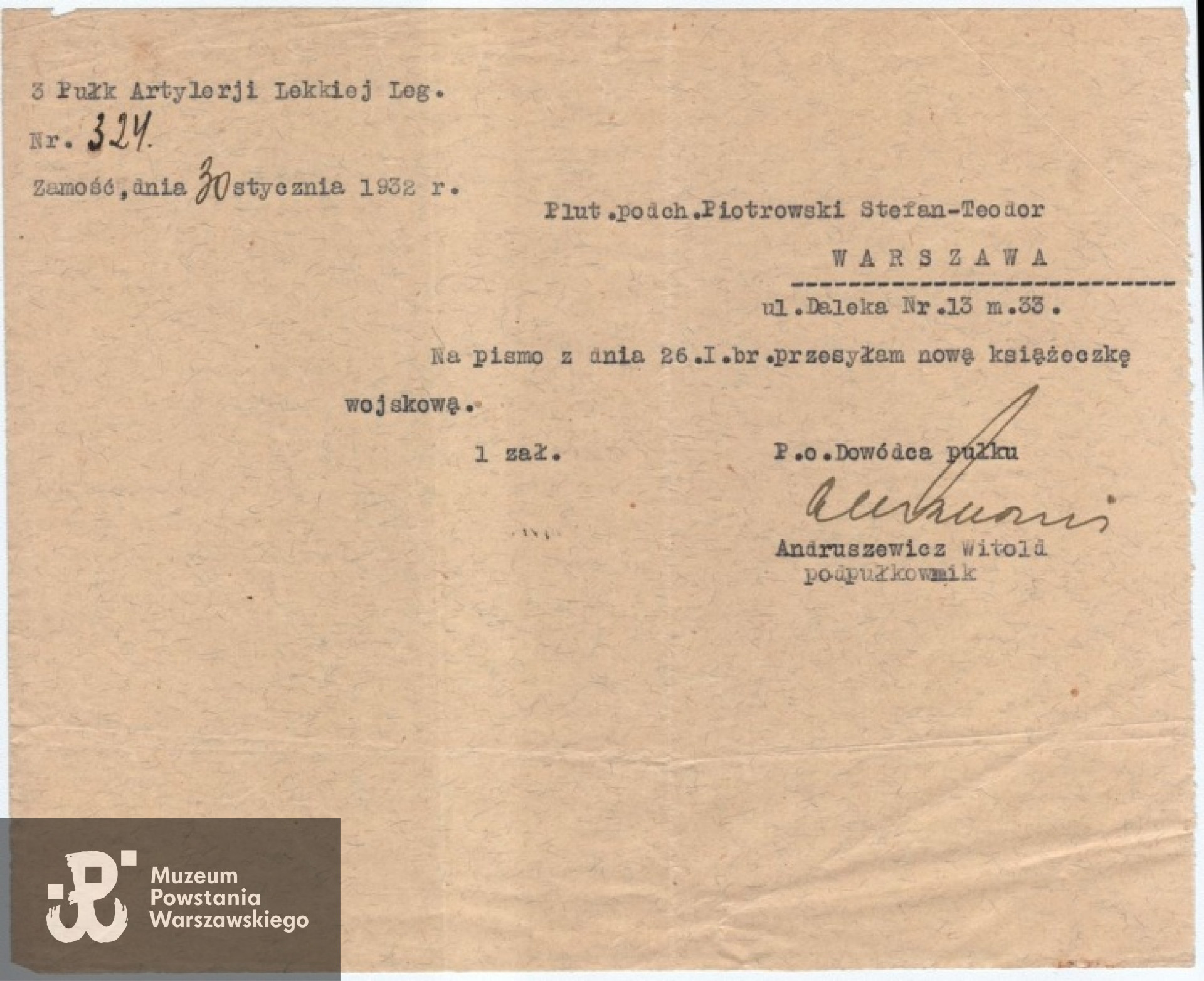 Ze zbiorów rodzinnych, skan udostępnił p. Piotr Surma, wnuk Powstańca