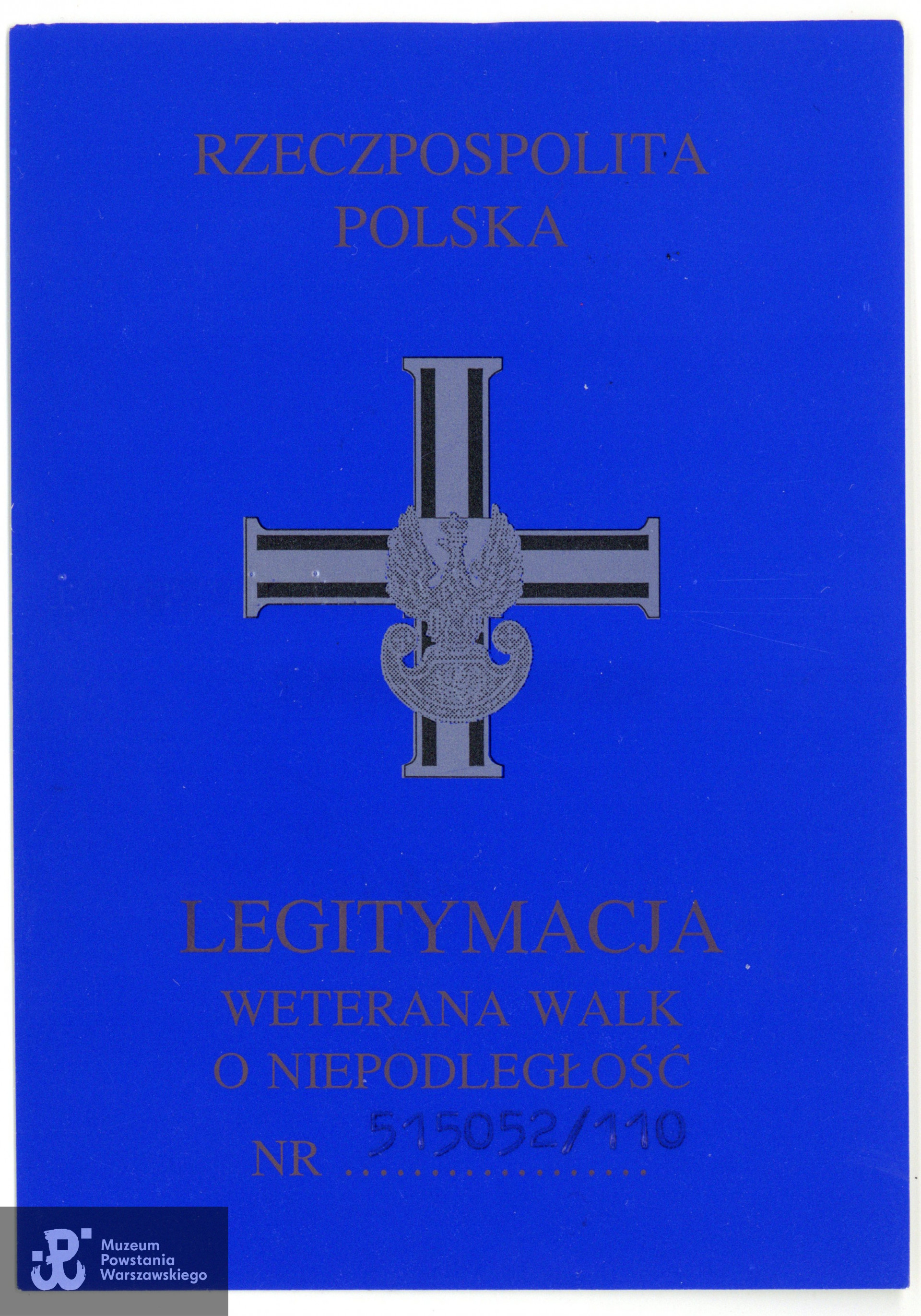 Legitymacja Odznaki Weterana Walk o Niepodległość. Dokument ze zbiorów rodzinnych Pana Włodzimierza Maczundera ps. Chomik. Skany wykonano w Muzeum Powstania Warszawskiego, 09/2023