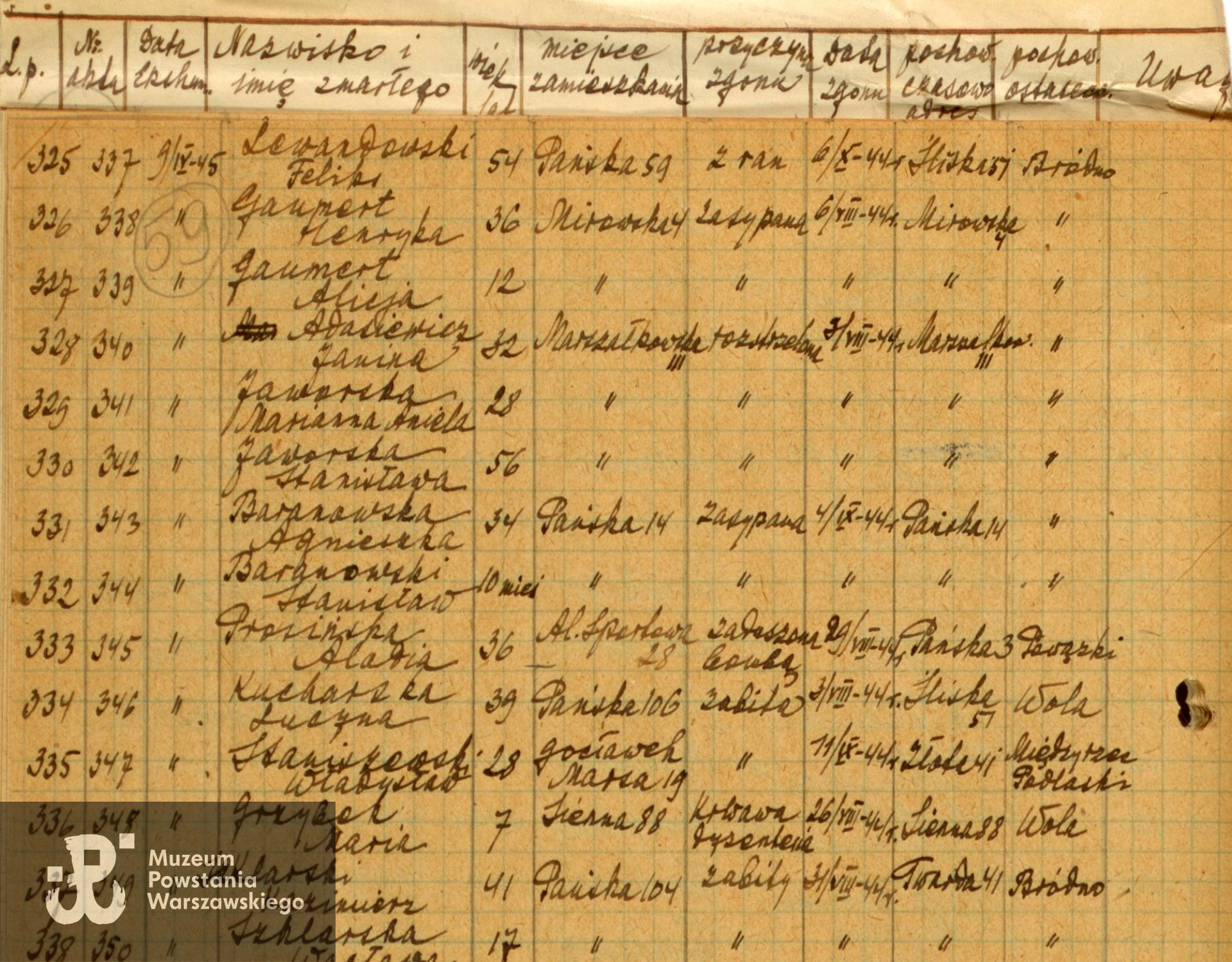 Listy ekshumowanych (fragment dokumentu), ze zbiorów Archiwum Państwowego w Warszawie