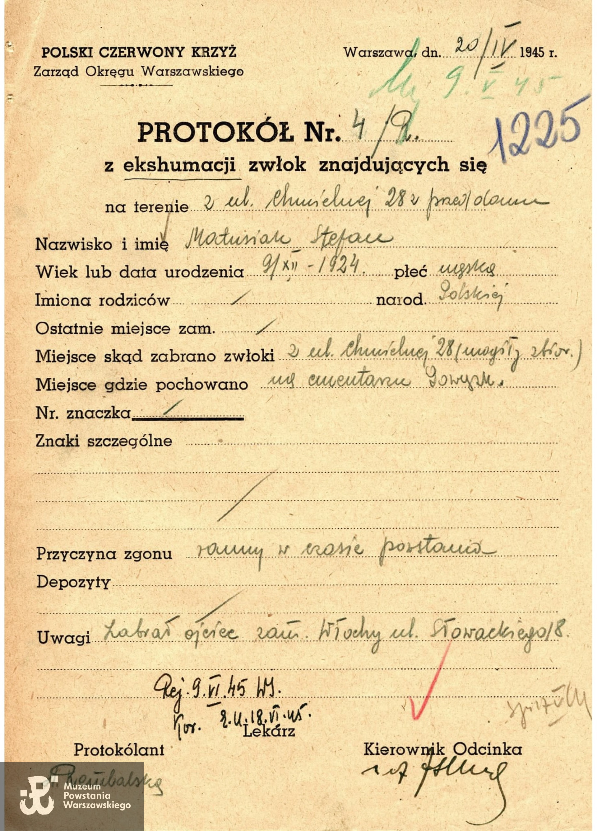 PCK - protokół z ekshumacji