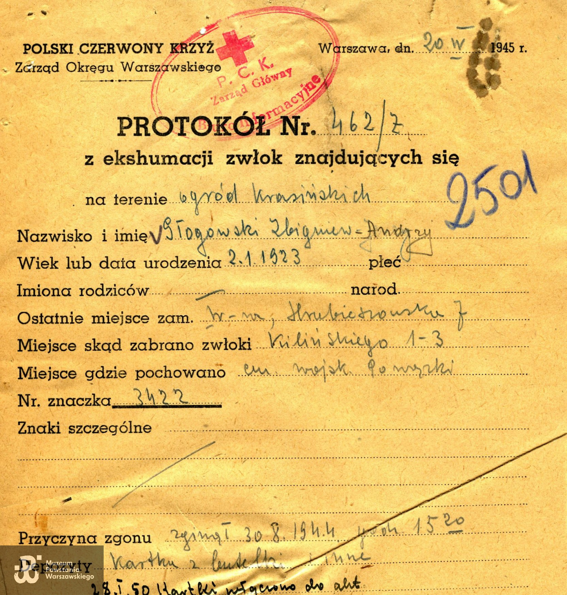 Polski Czerwony Krzyż, L. strat 2501