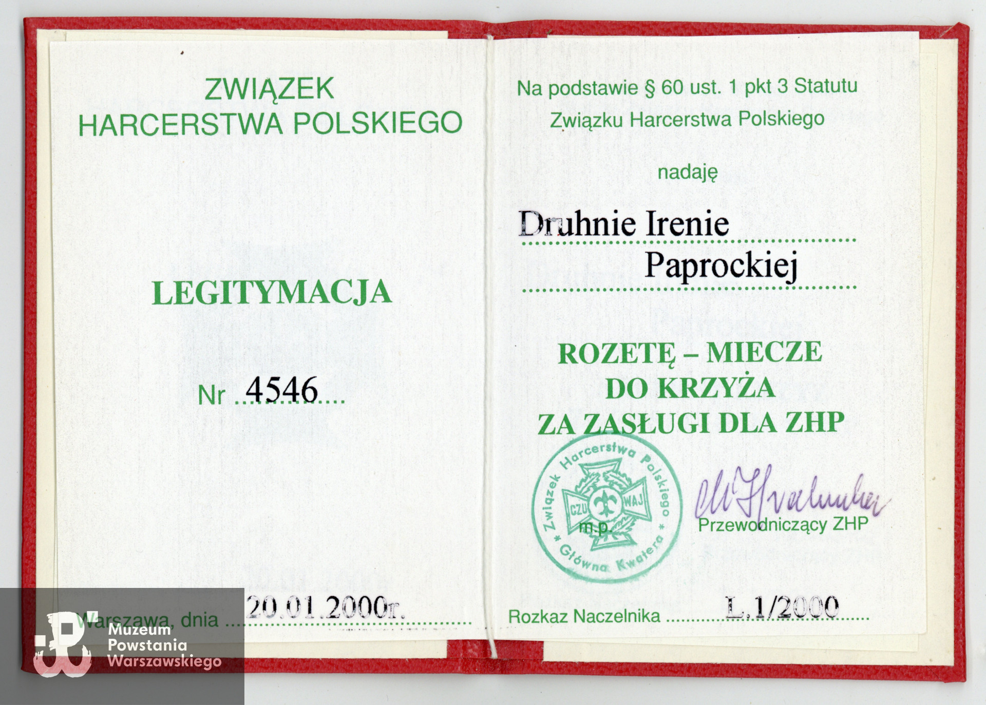 Dokument  ze zbiorów rodzinnych, skany wykonano w Muzeum Powstania Warszawskiego, 2019