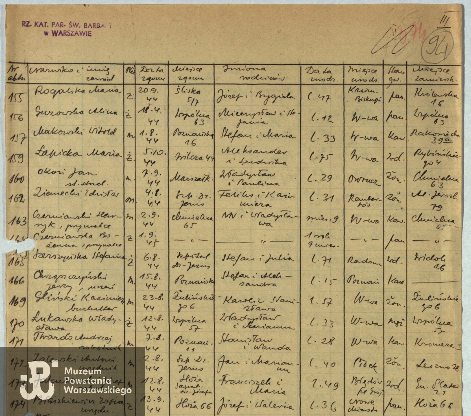 Archiwum Państwowe m. st. Warszawy - Listy ekshumowanych