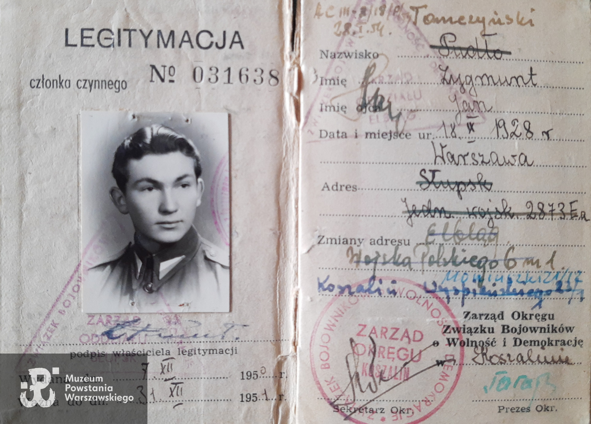 Legitymacja ZBOWiD-owska należąca do Zygmunta Pudło-Tomczyńskiego udostępniona przez córkę Panią Grażynę Chłodnicką