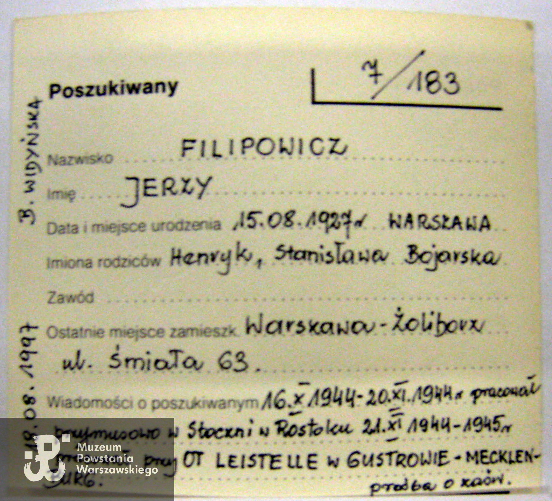 Polski Czerwony Krzyż - kartoteka ogólna