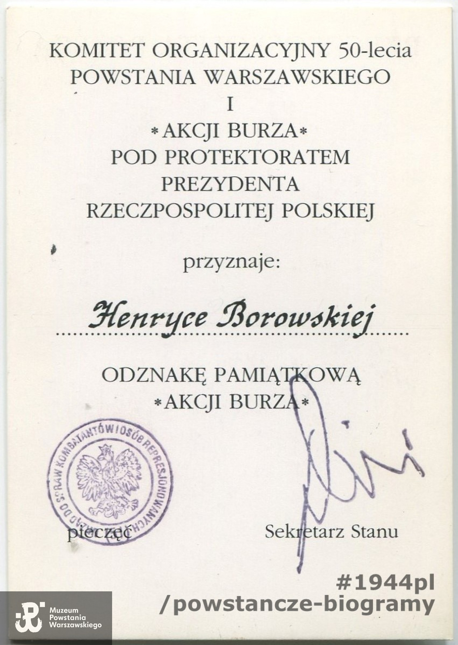 Skan: MPW-materiały Pokoju Kombatanta, ze zbiorów rodzinnych udostępnił p. Tadeusz Borowski