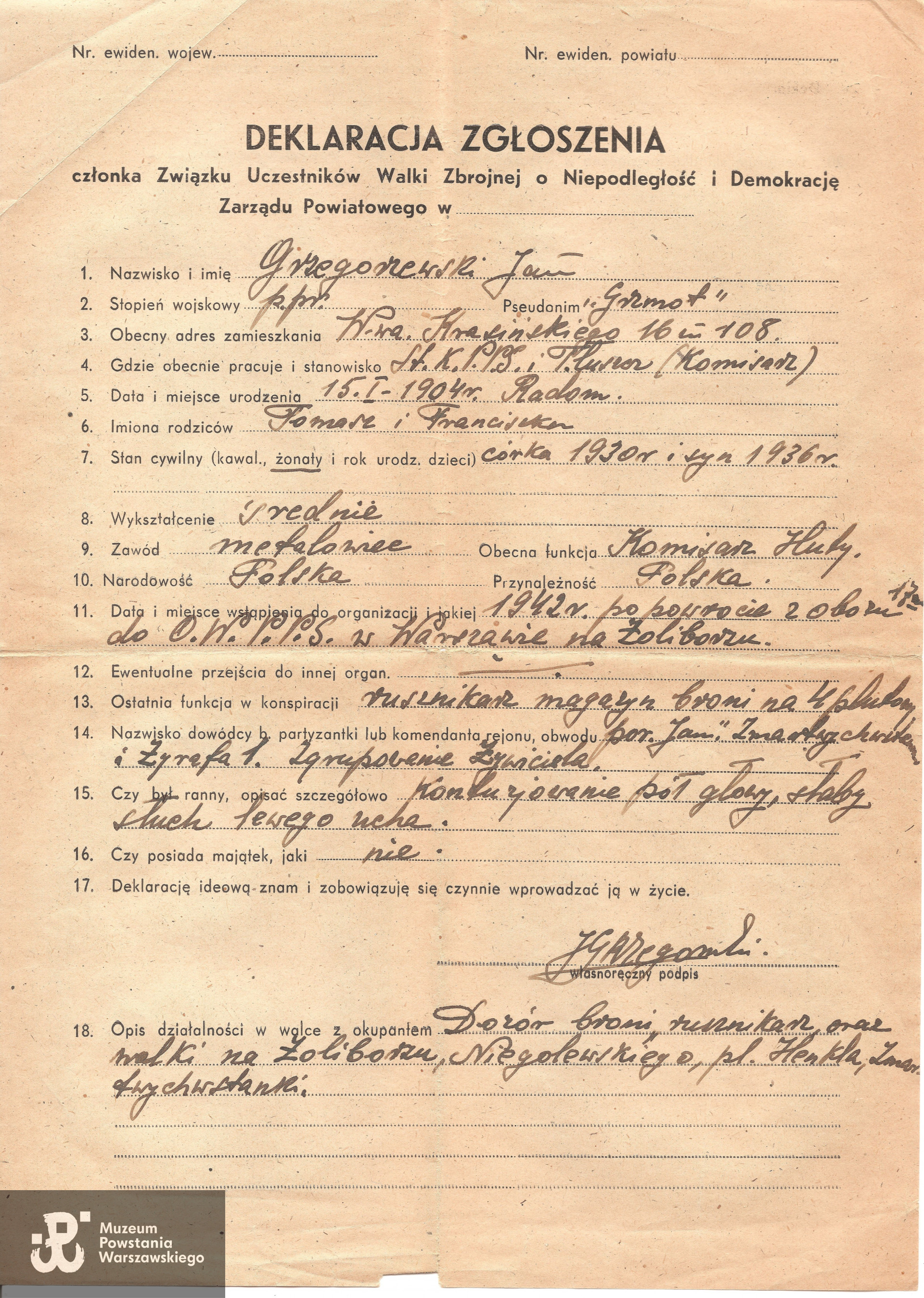 Z archiwum rodzinnego córki,  p. Wandy Grzegorzewskiej - Zylm udostępniła p. Monika Zylm - Kosiedowska