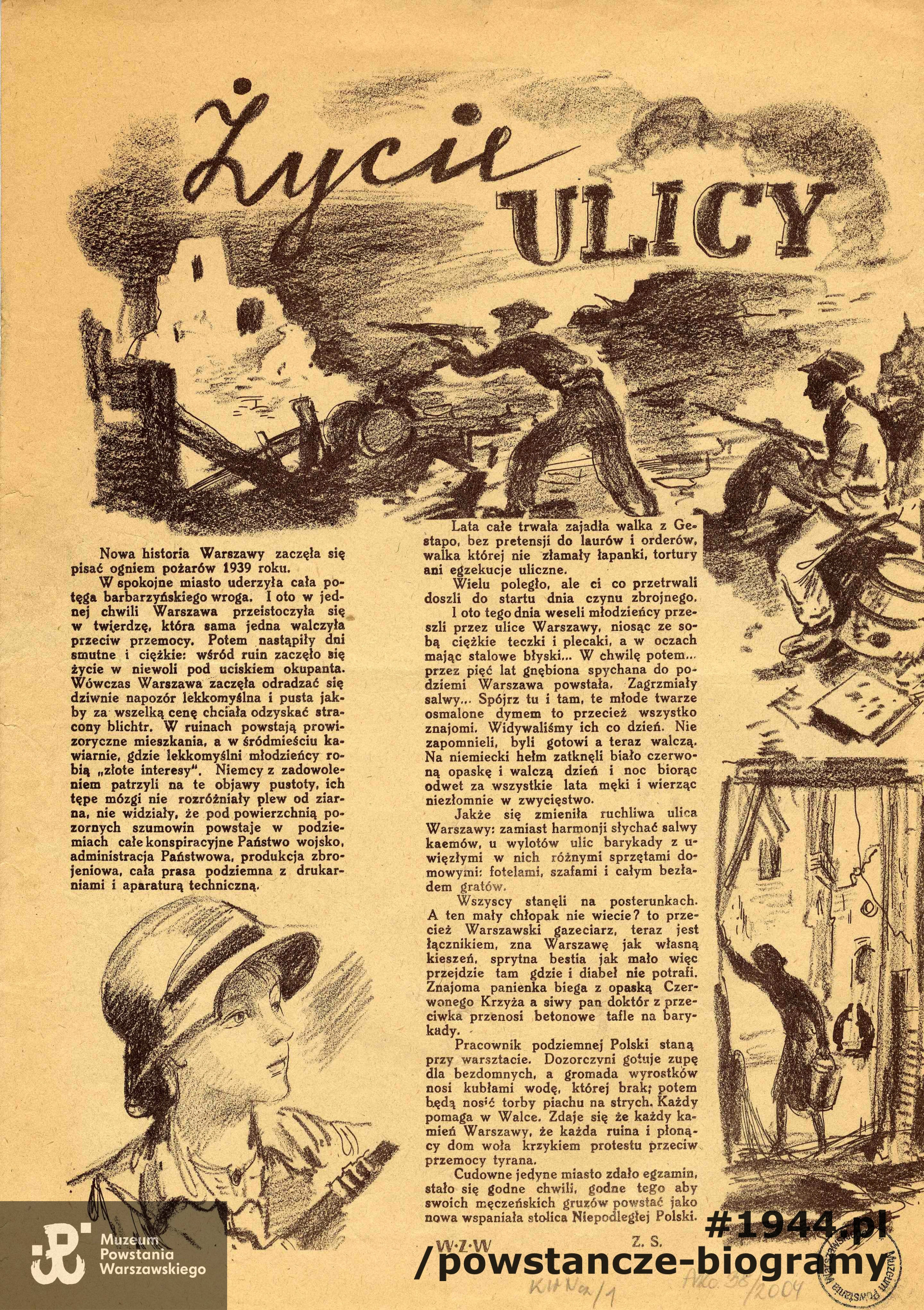  Ilustracja Jana Marcina Szancera z okresu Powstania Warszawskiego - Biuletyn Informacyjny, dodatek specjalny.