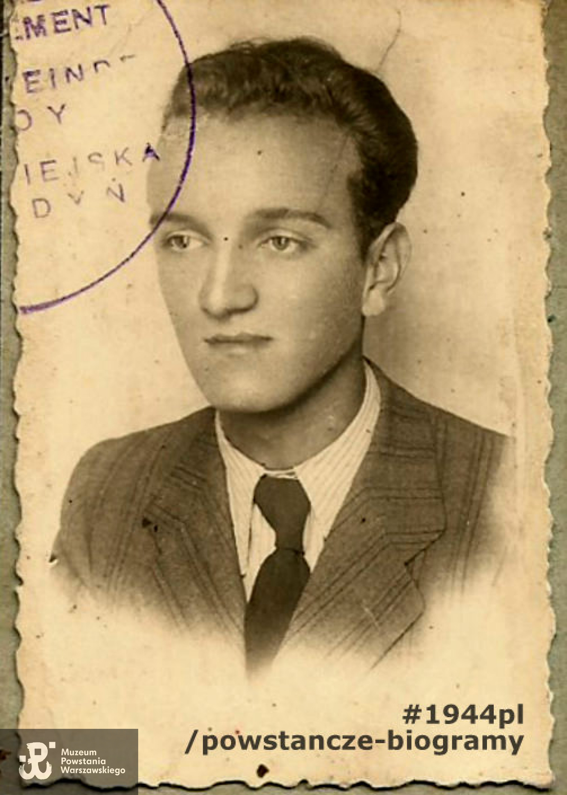 Zdjęcie legitymacyjne z dokumentów z okresu okupacji niemieckiej. Ze zbiorów rodzinnych p. Ewy Kolendowicz