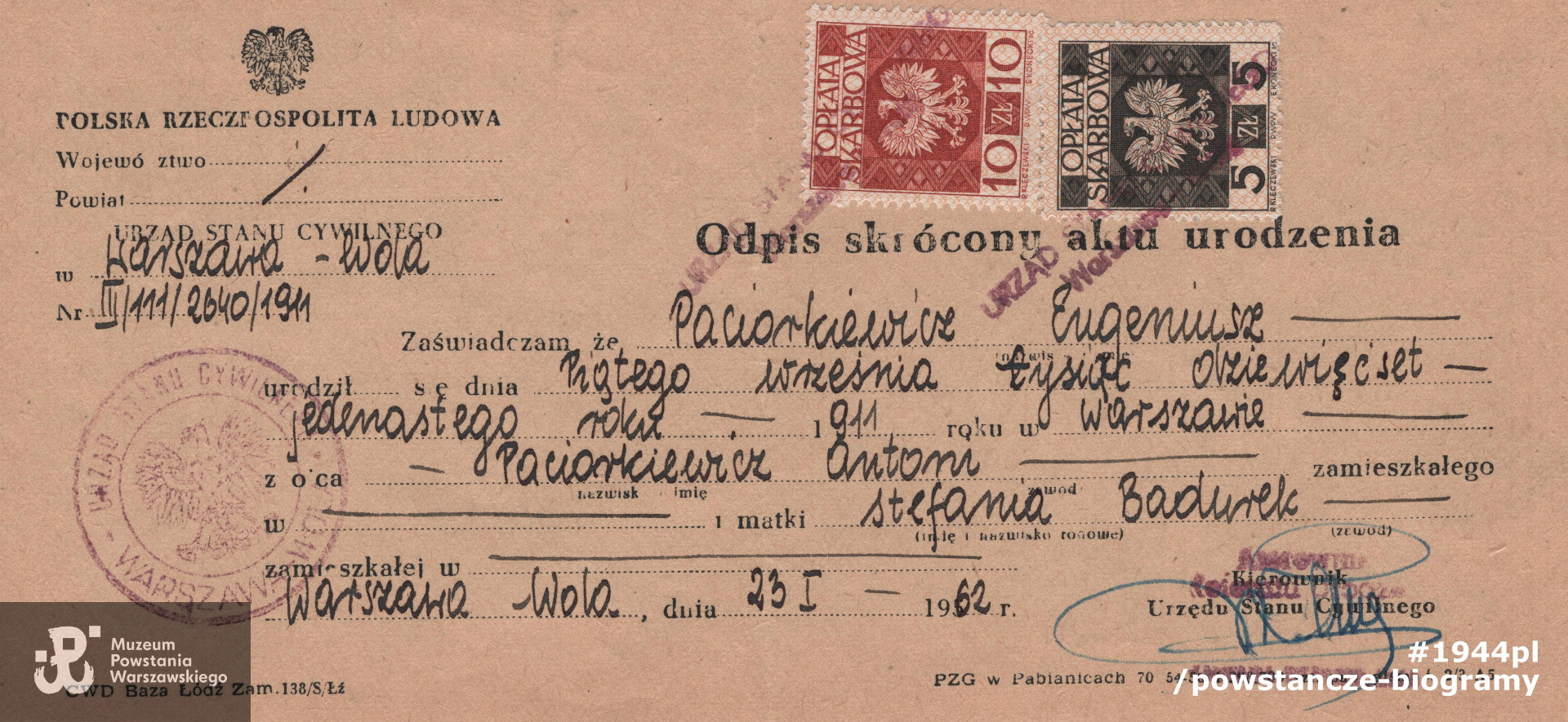 Dokument z archiwum rodzinnego p. Marii Dobrowolskiej