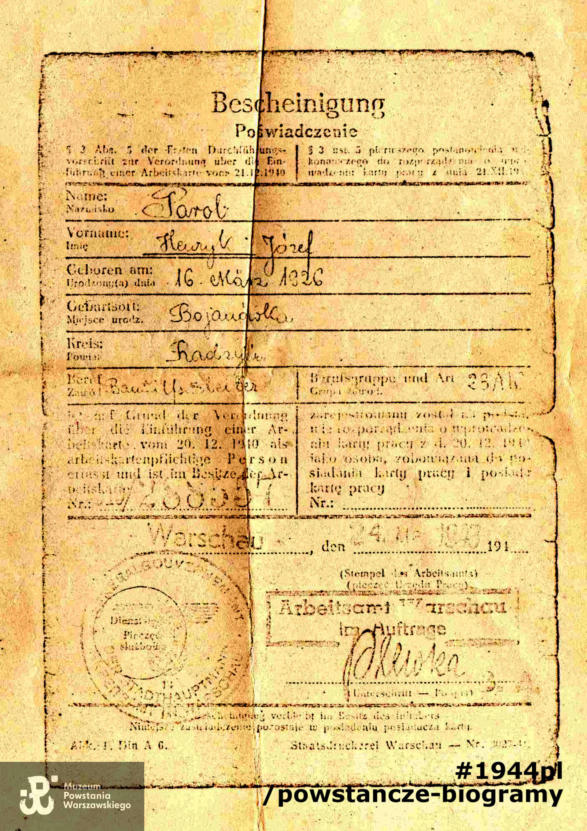 Z archiwum rodzinnego przez p. Bartłomieja Zakrzewskiego, wnuka Henryka.