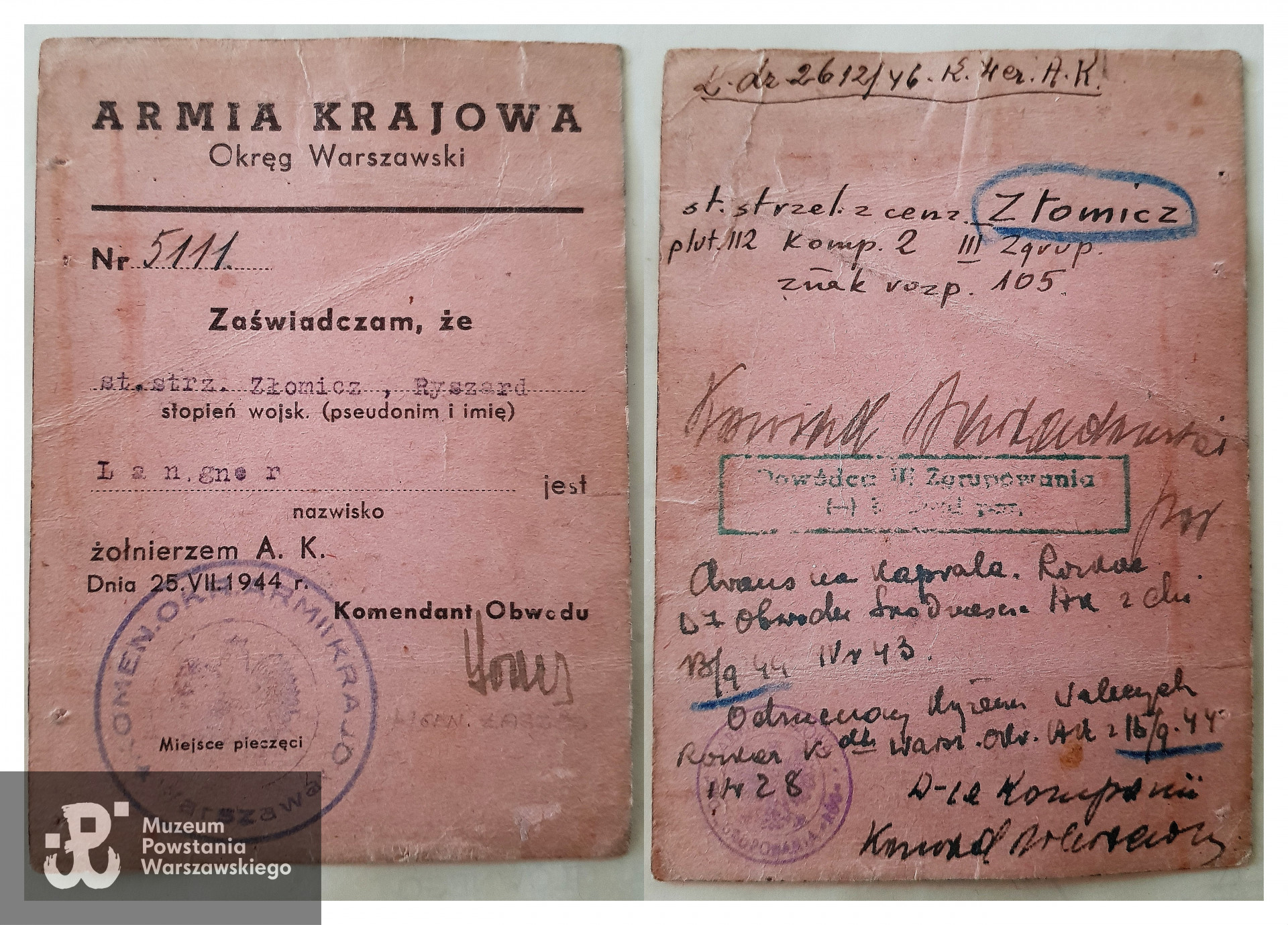 Legitymacja AK. Ze zbiorów rodzinnych, skan udostępniła p. Alina Nowobilska