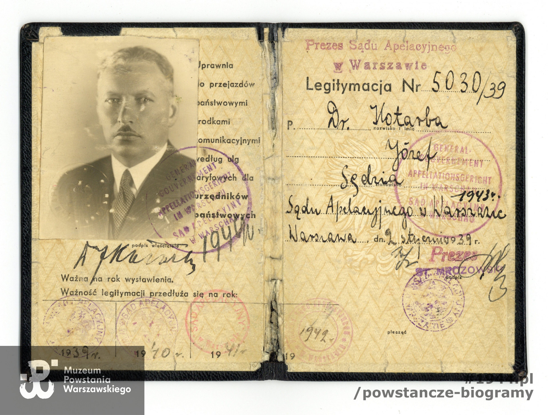 Należąca do Józefa Kotarby legitymacja. Z archiwum rodzinnego córki, p. Hanny Frytowej z domu Kotarba