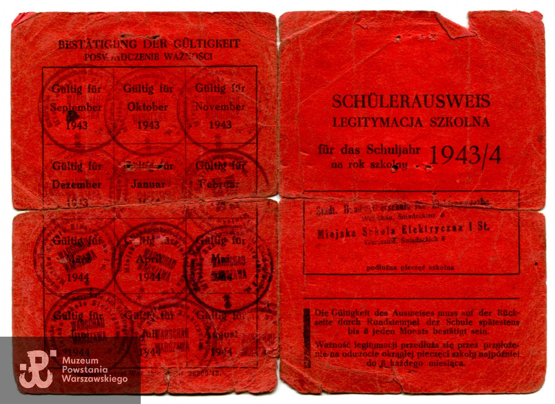 Legitymacja szkolna (Schülerausweis) z okresu okupacji niemieckiej. Zbiory prywatne p. Ignacego Felczaka.