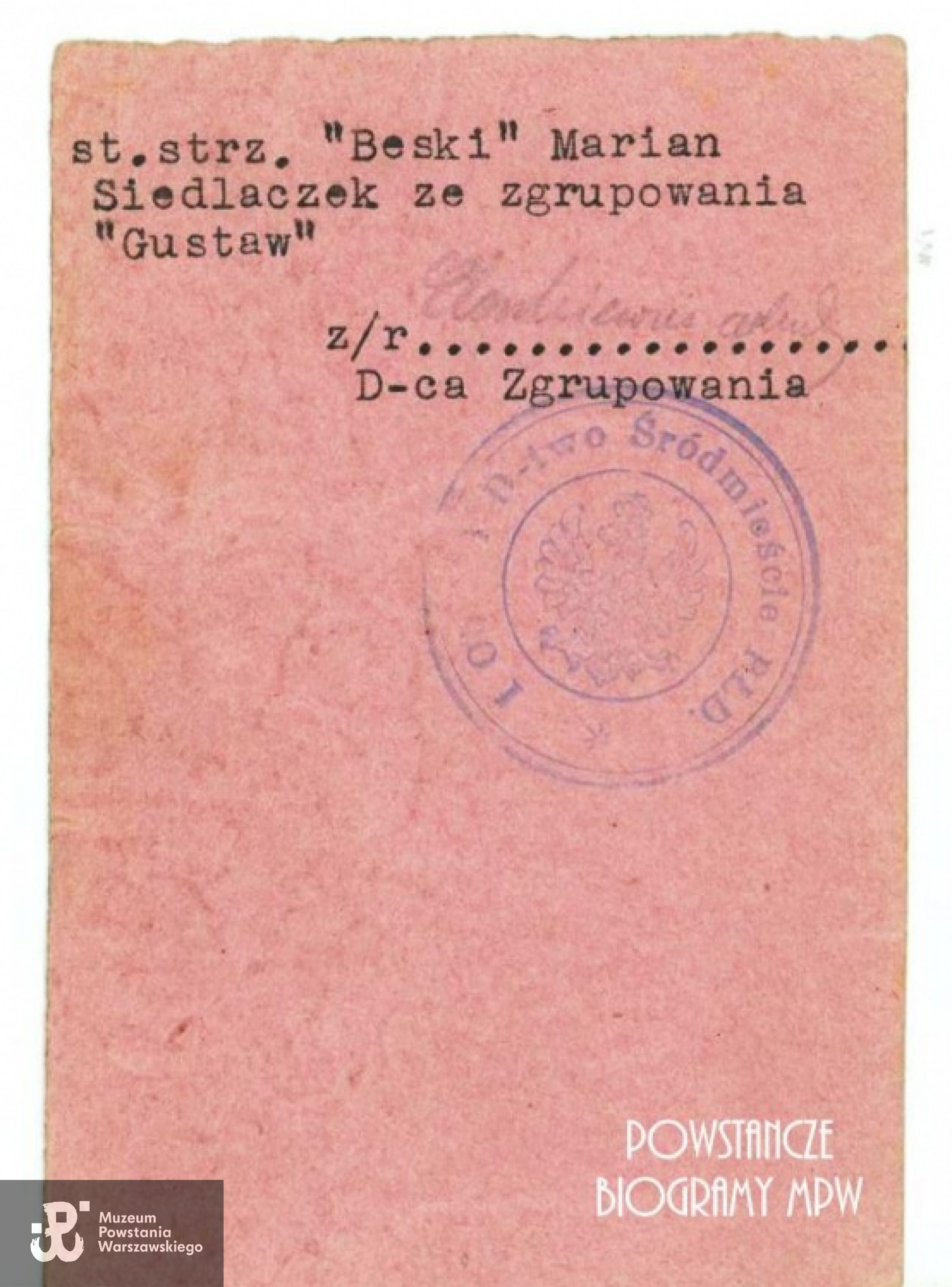 Legitymacja AK Mariana Sedlaczka. Fot. materiały do Słownika Biograficznego Uczestników PW