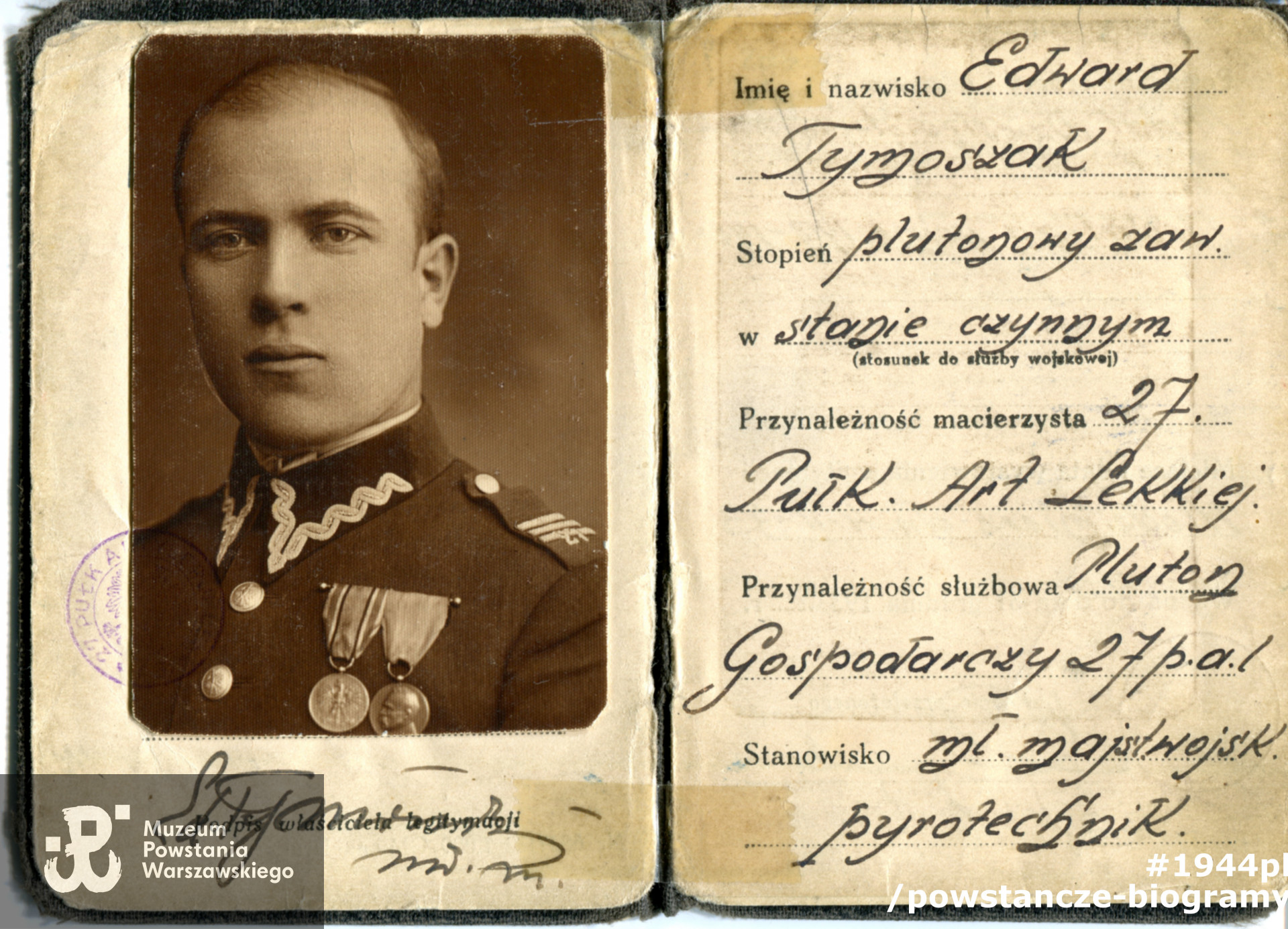 Legitymacja wojskowa Edward Tymoszaka, skan: MPW-zbiory:  P/5901 - materiały Środowiska Byłych Żołnierzy Zgrupowania "Leśnik"