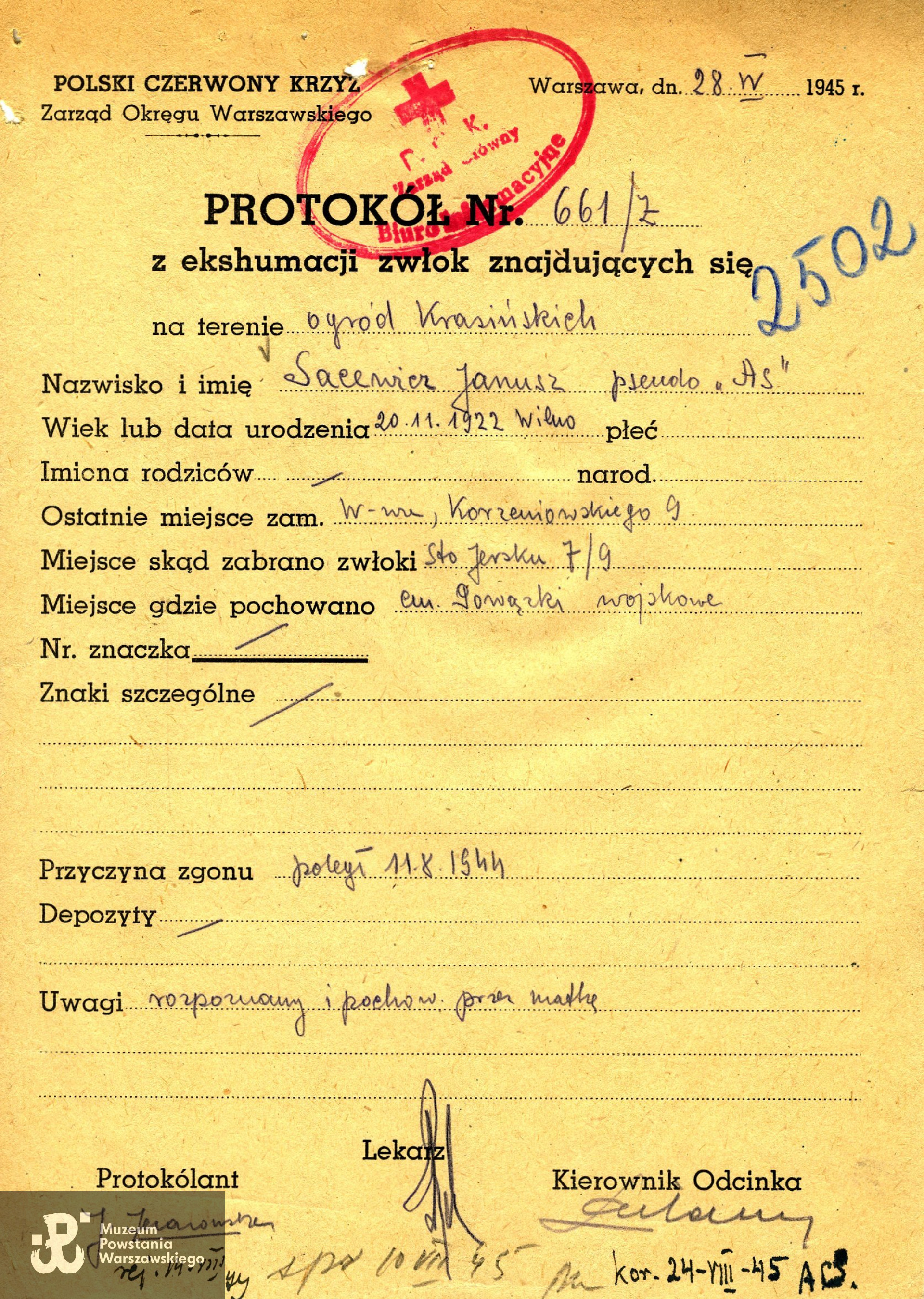 Polski Czerwony Krzyż - protokoły ekshumacyjne