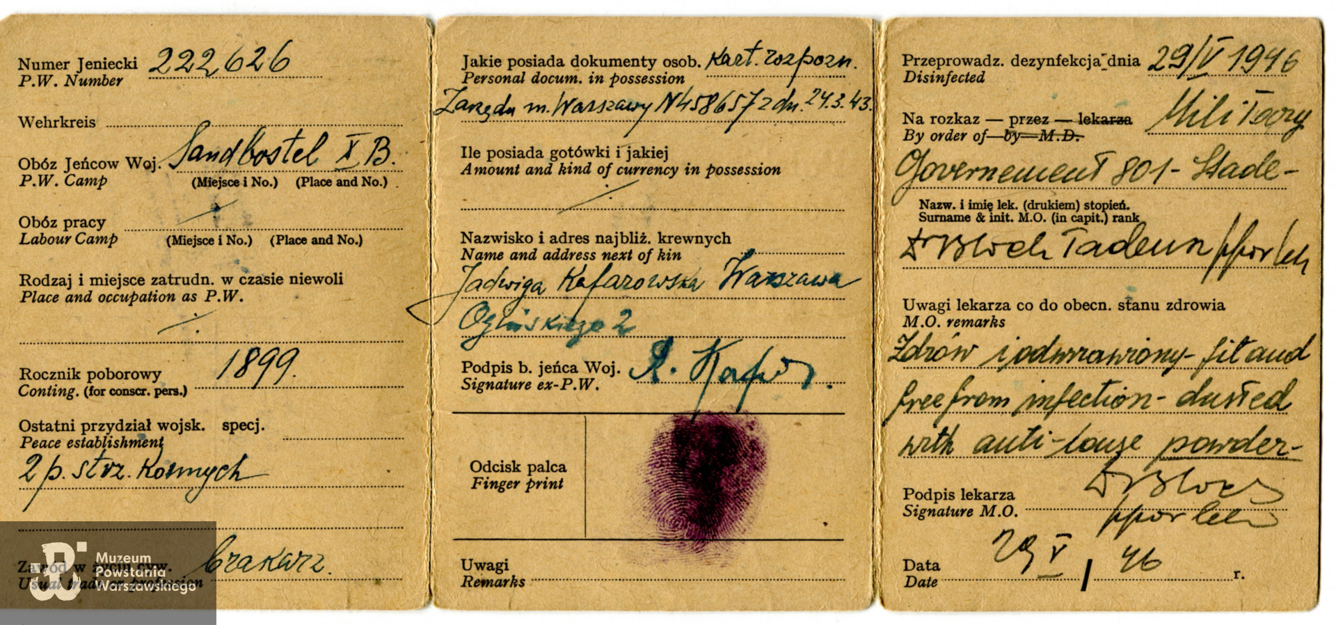 Źr. teczki personalne uczestników Powstania Warszawskiego - materiały do Słownika Uczestników PW, Pokój Kombatanta MPW