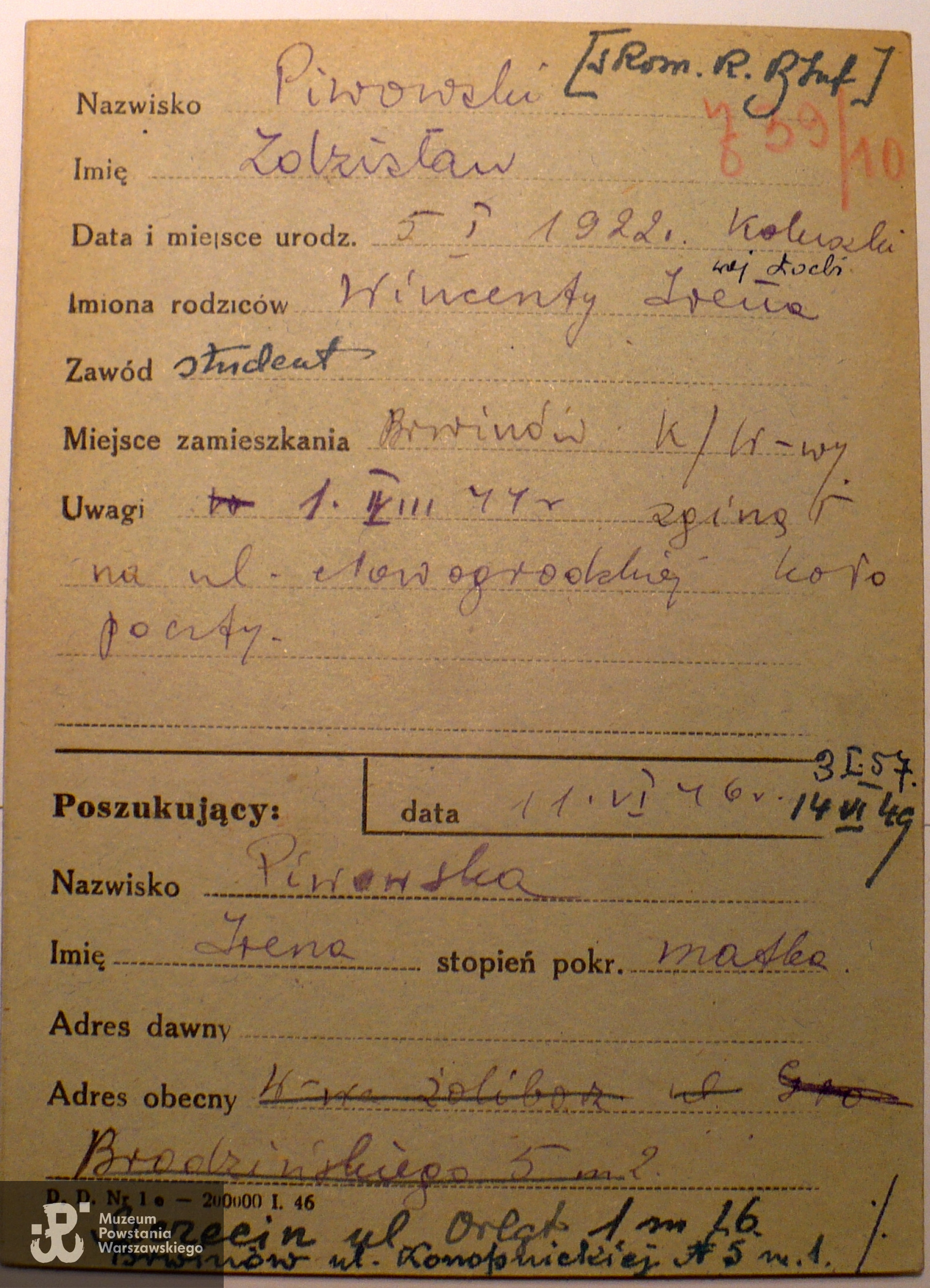 Polski Czerwony Krzyż - kartoteka poszukiwań