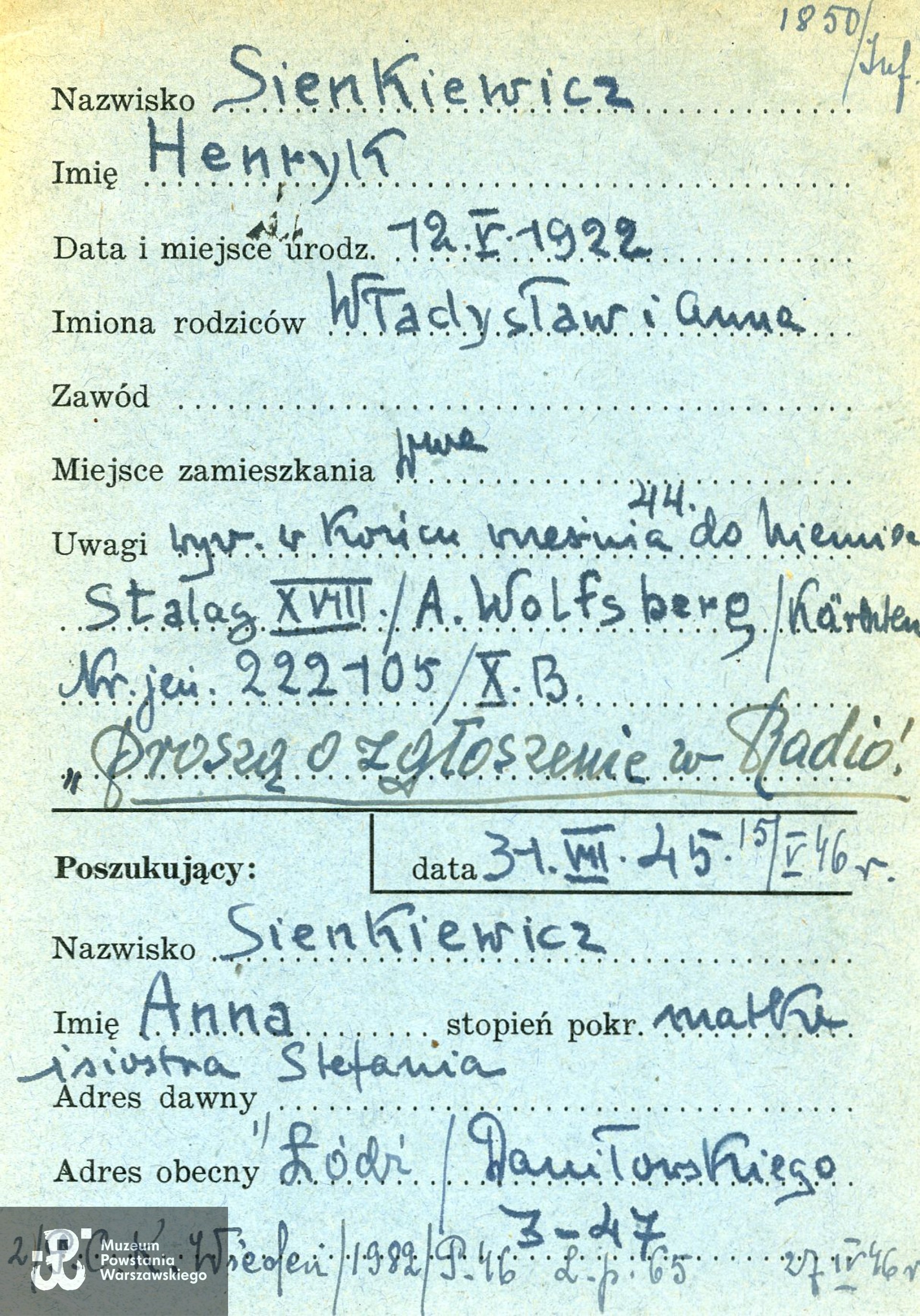 Polski Czerwony Krzyż - kartoteka