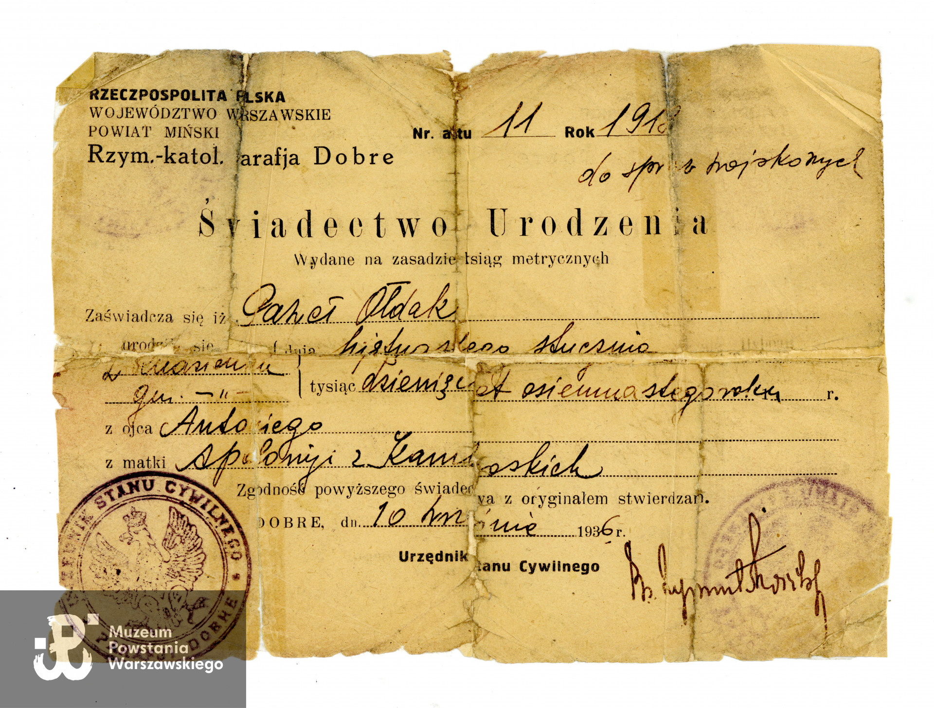 Ze zbiorów rodzinnych p.  Joanny Węgrzynek z domu Ołdak, córki Powstańca. Skany wykonano w Muzeum Powstania Warszawskiego, 05/2023.