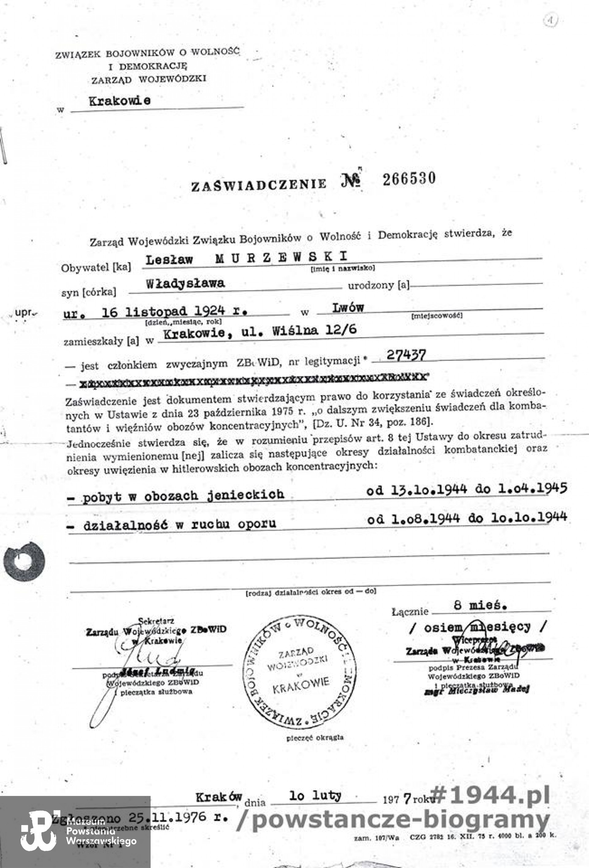 Zdjęcia i dokumenty z archiwum rodzinnego p. Władysława Murzewskiego