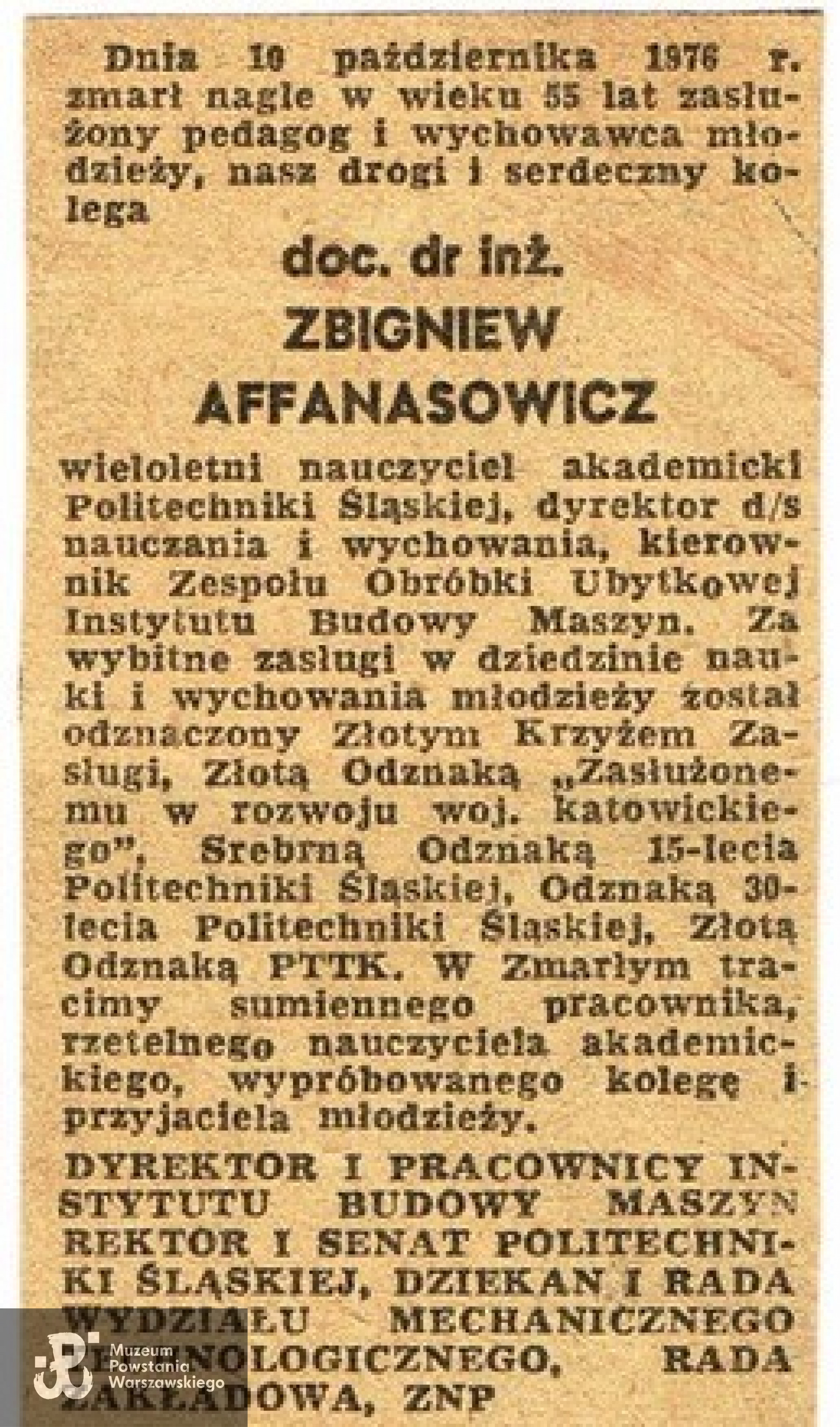 Nekrolog z 1976 roku.