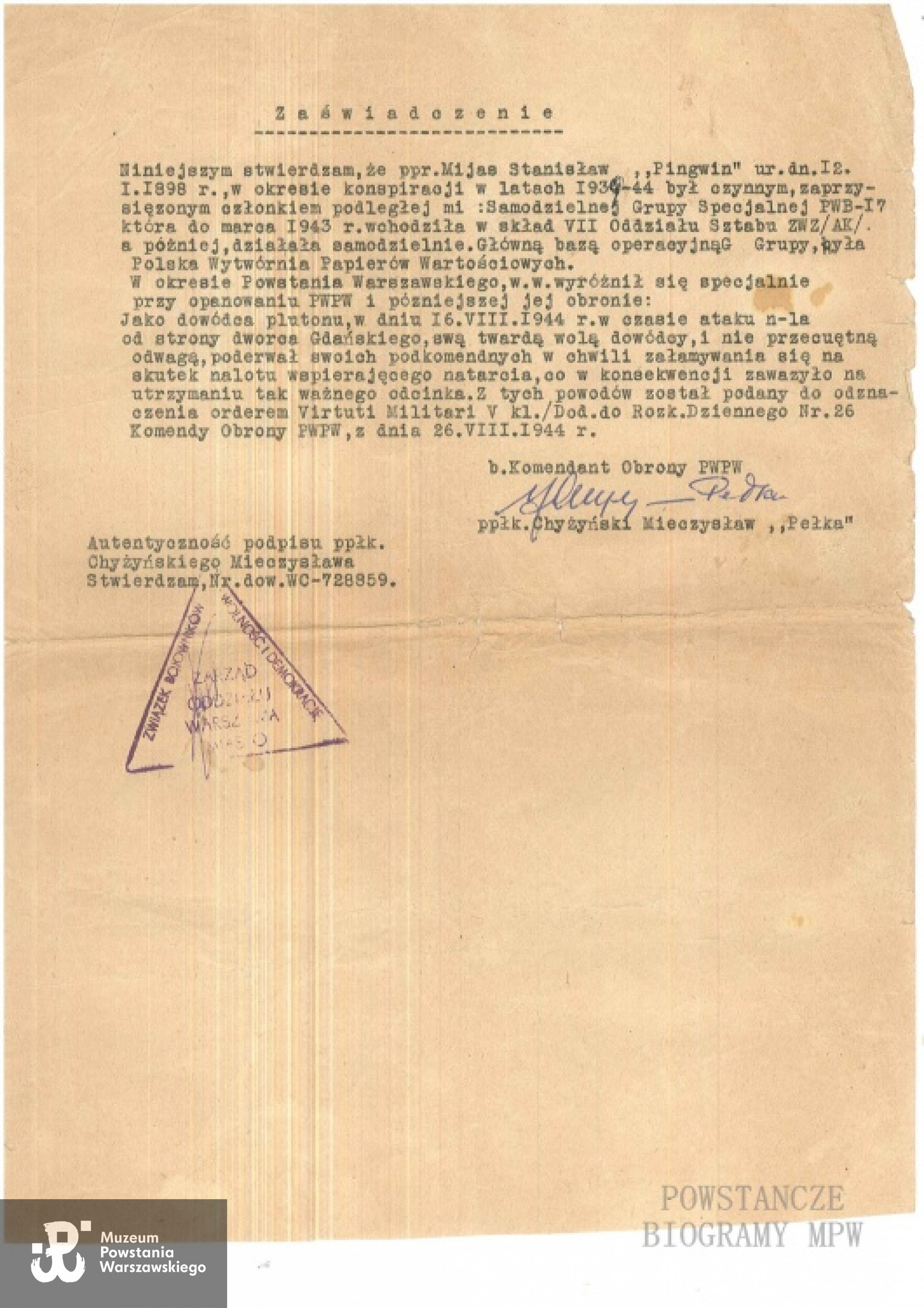 Dokument z archiwum rodzinnego udostępnił p. Robert Mijas