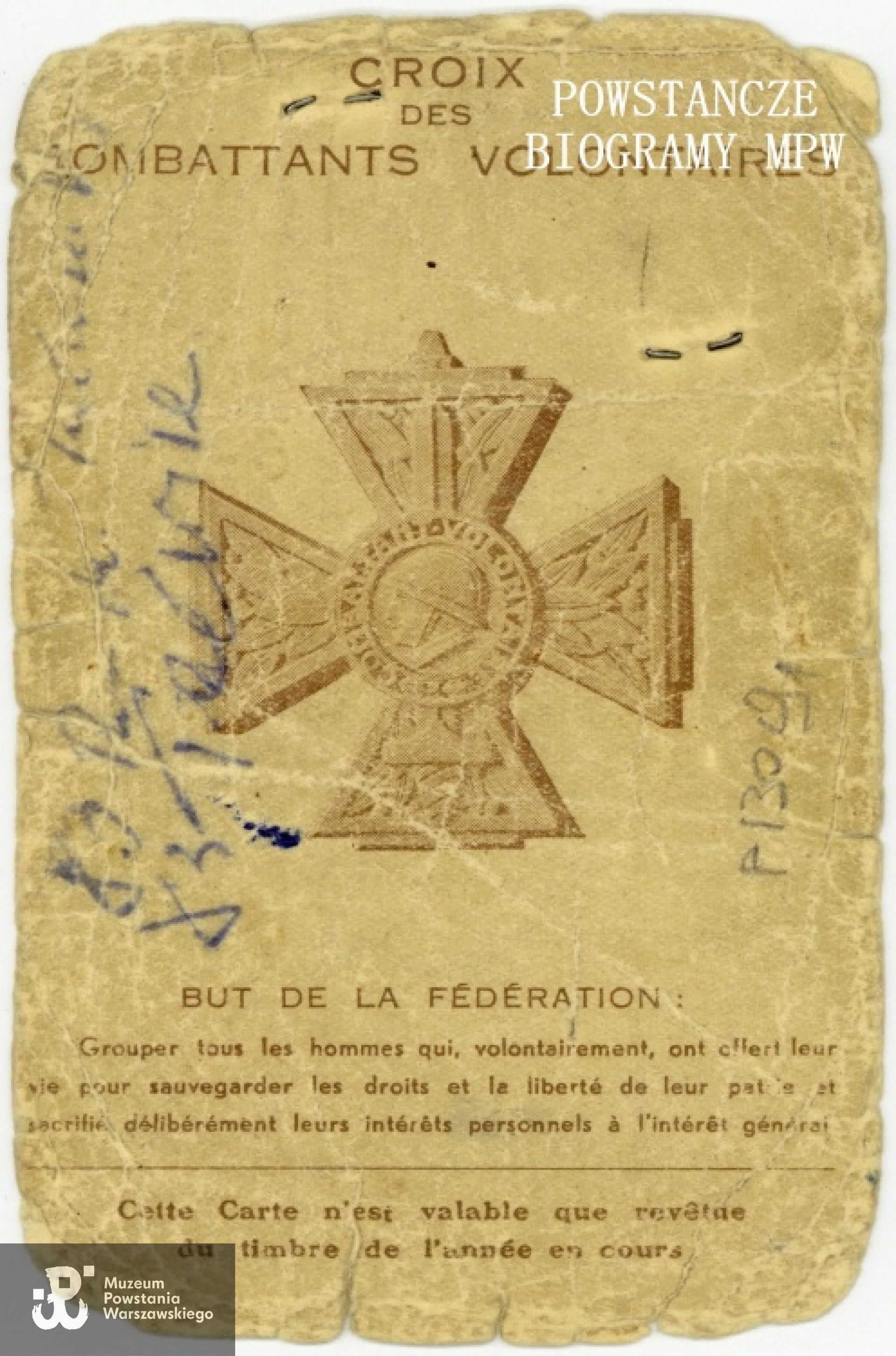 Legitymacja kombatancka. Ze zbiorów Muzeum Powstania Warszawskiego, sygn. P/3091, dar Stefanii Osiak