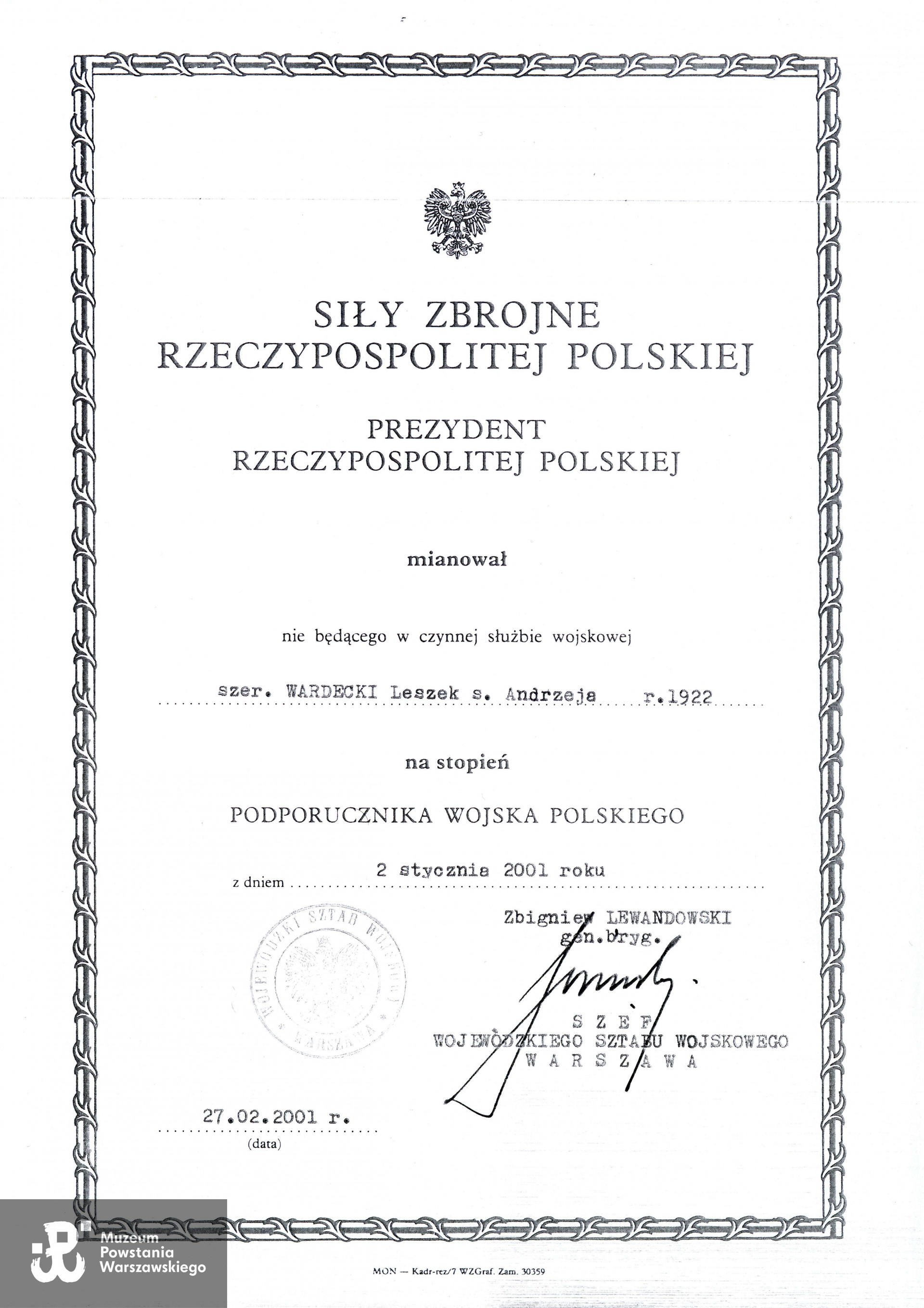 Muzeum Powstania Warszawskiego, Teczki personalne uczestników Powstania Warszawskiego: Wardecki Leszek