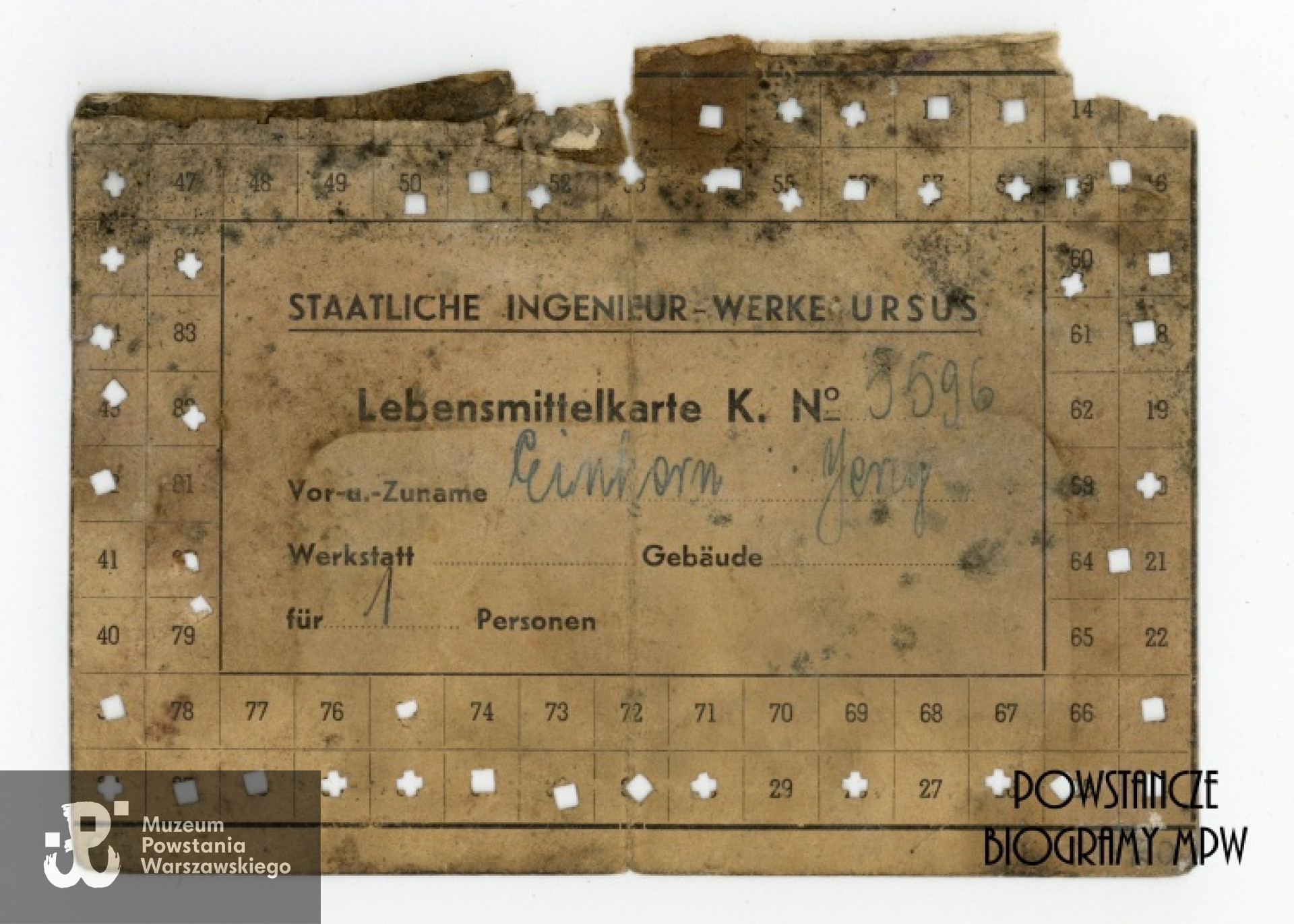 Okupacyjna karta żywnościowa. Ze zbiorów Muzeum Powstania Warszawskiego, sygn. P/7657