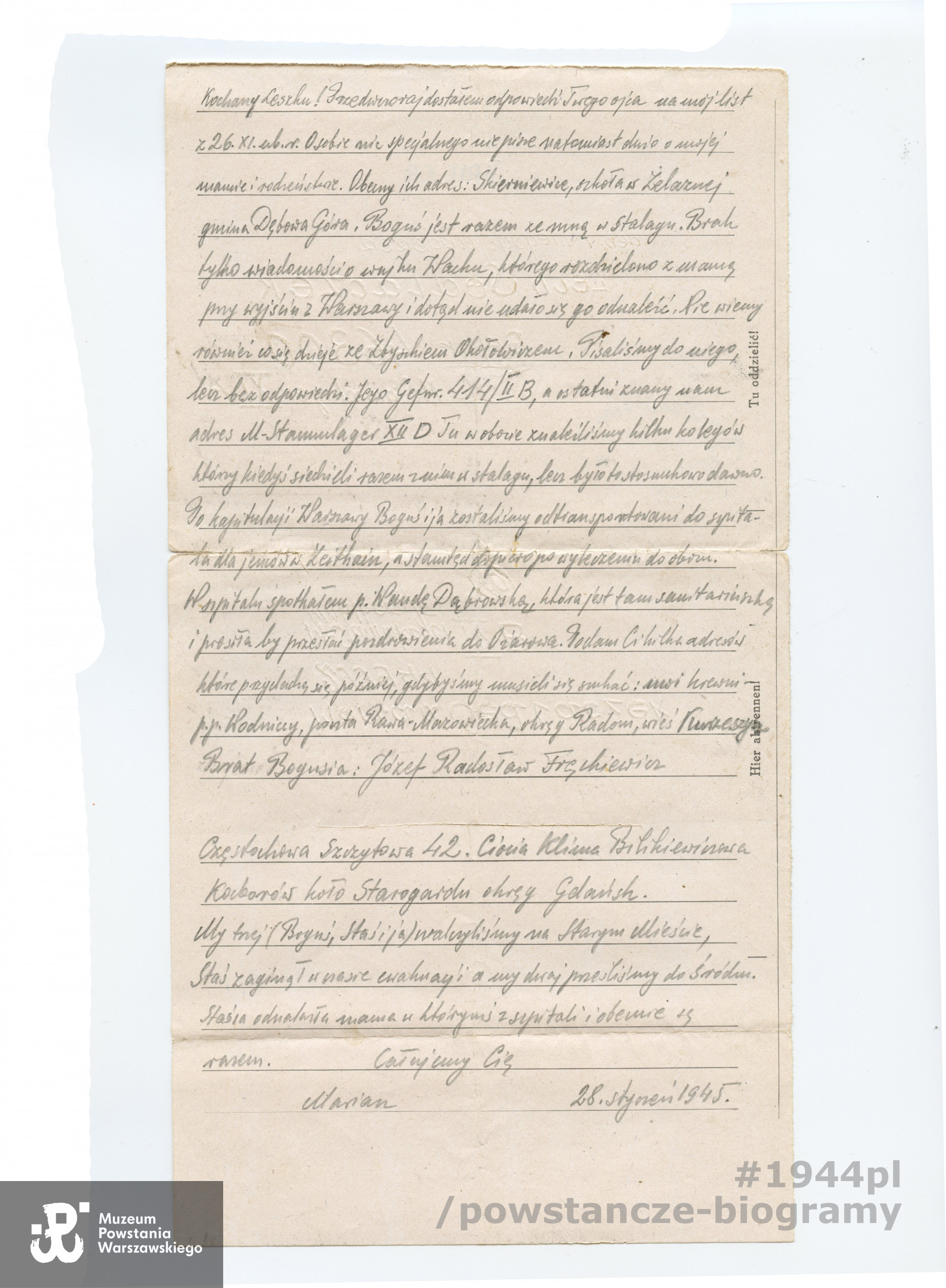 List od brata stryjecznego-powstańca, <a href =  marian-sedlaczek,39601.html> Mariana Sedlaczka. </a>   Z archiwum rodzinnego p. Lecha Sedlaczka ps. Hak