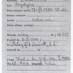 Muzeum Powstania Warszawskiego,  Teczki personalne uczestników Powstania Warszawskiego: Baczewska Krystyna