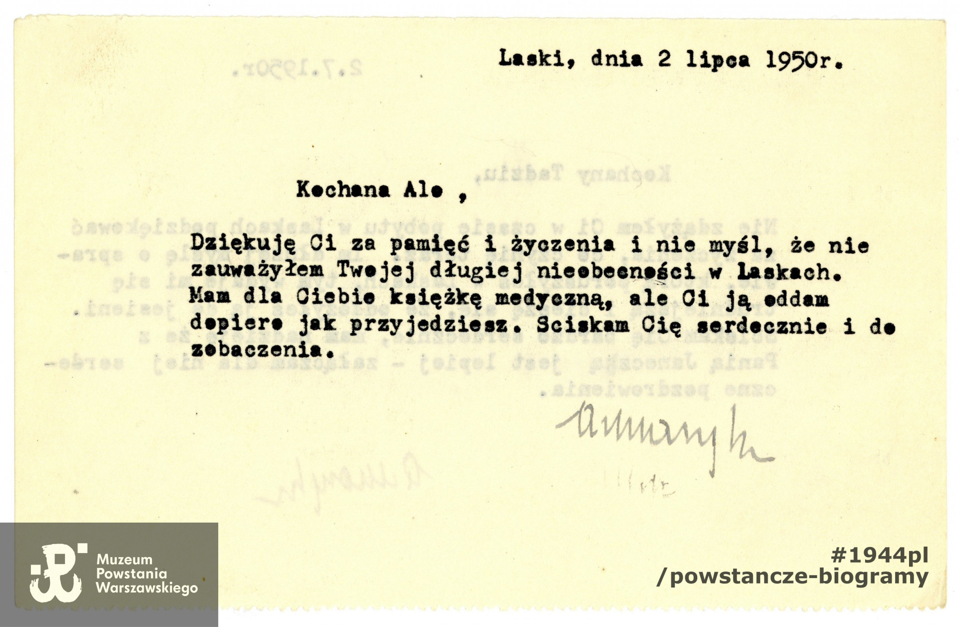 List do Aliny Polaczkowej autorstwa Antoniego Marylskiego. Ze zbiorów rodzinnych. 